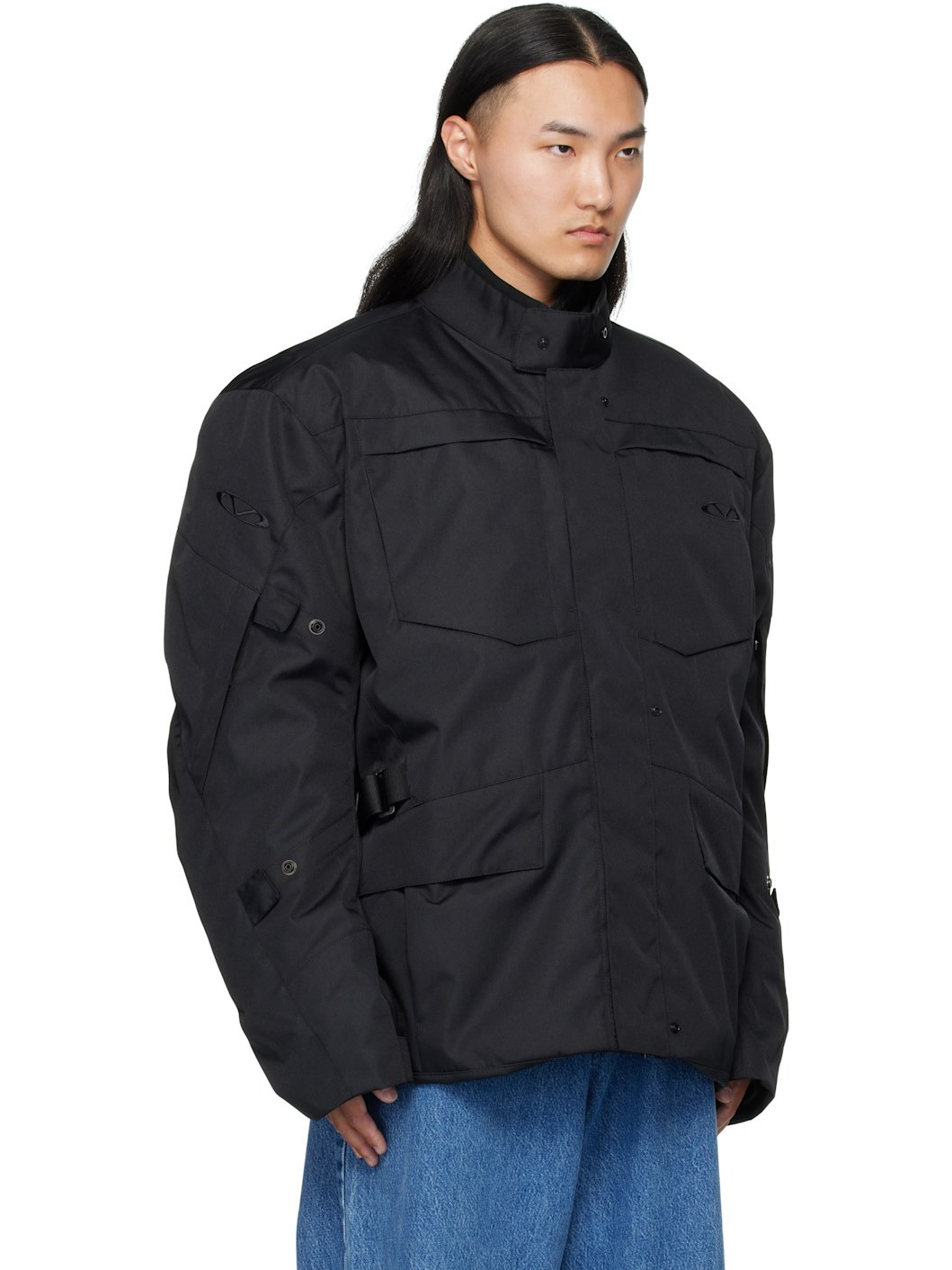 Black Biker Parka Coat & Jackets Set - 2