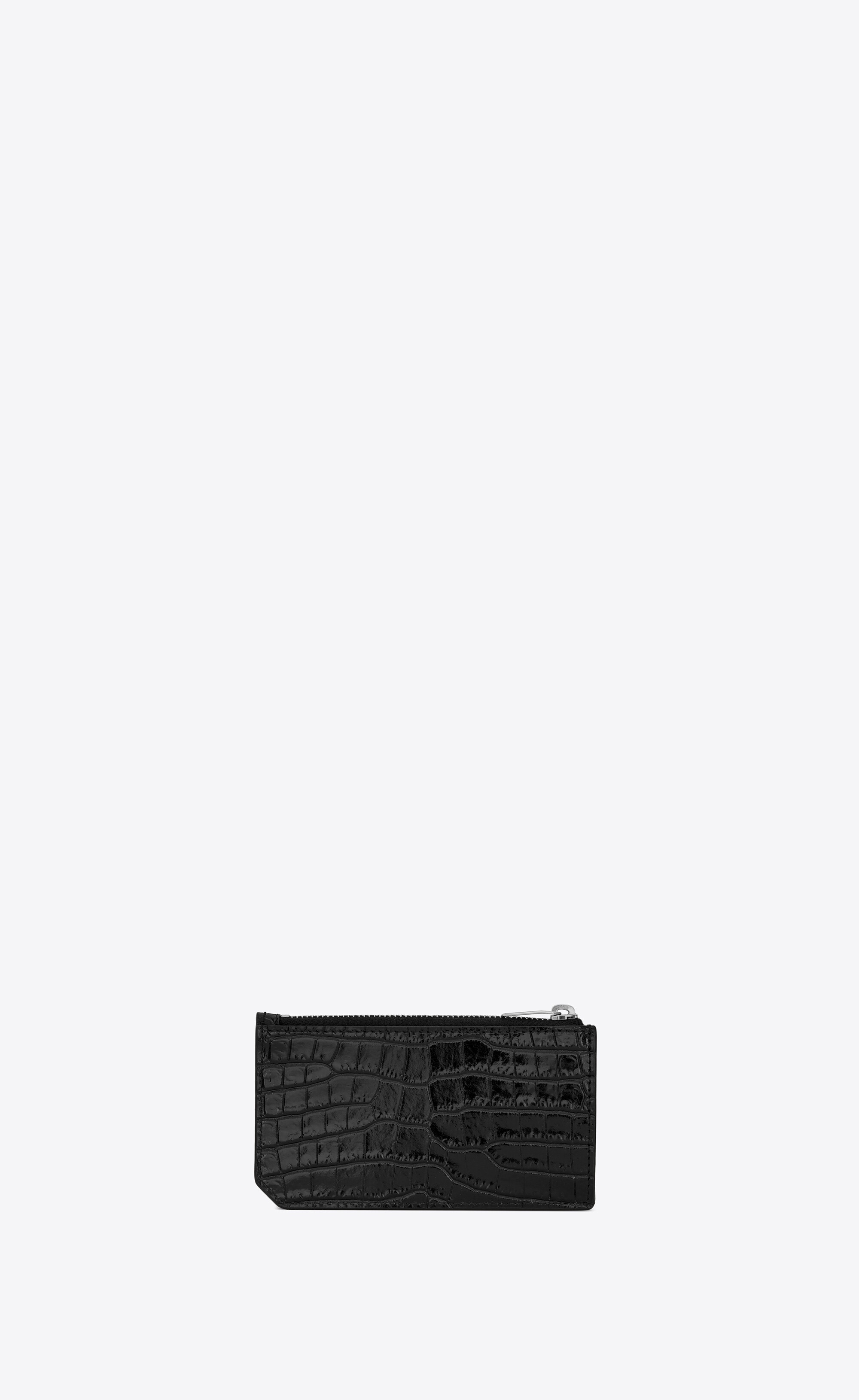 saint laurent paris fragments zipped card case in shiny crocodile-embossed leather - 2
