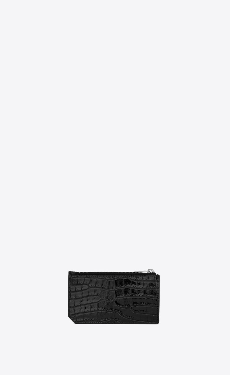saint laurent paris fragments zipped card case in shiny crocodile-embossed leather 2