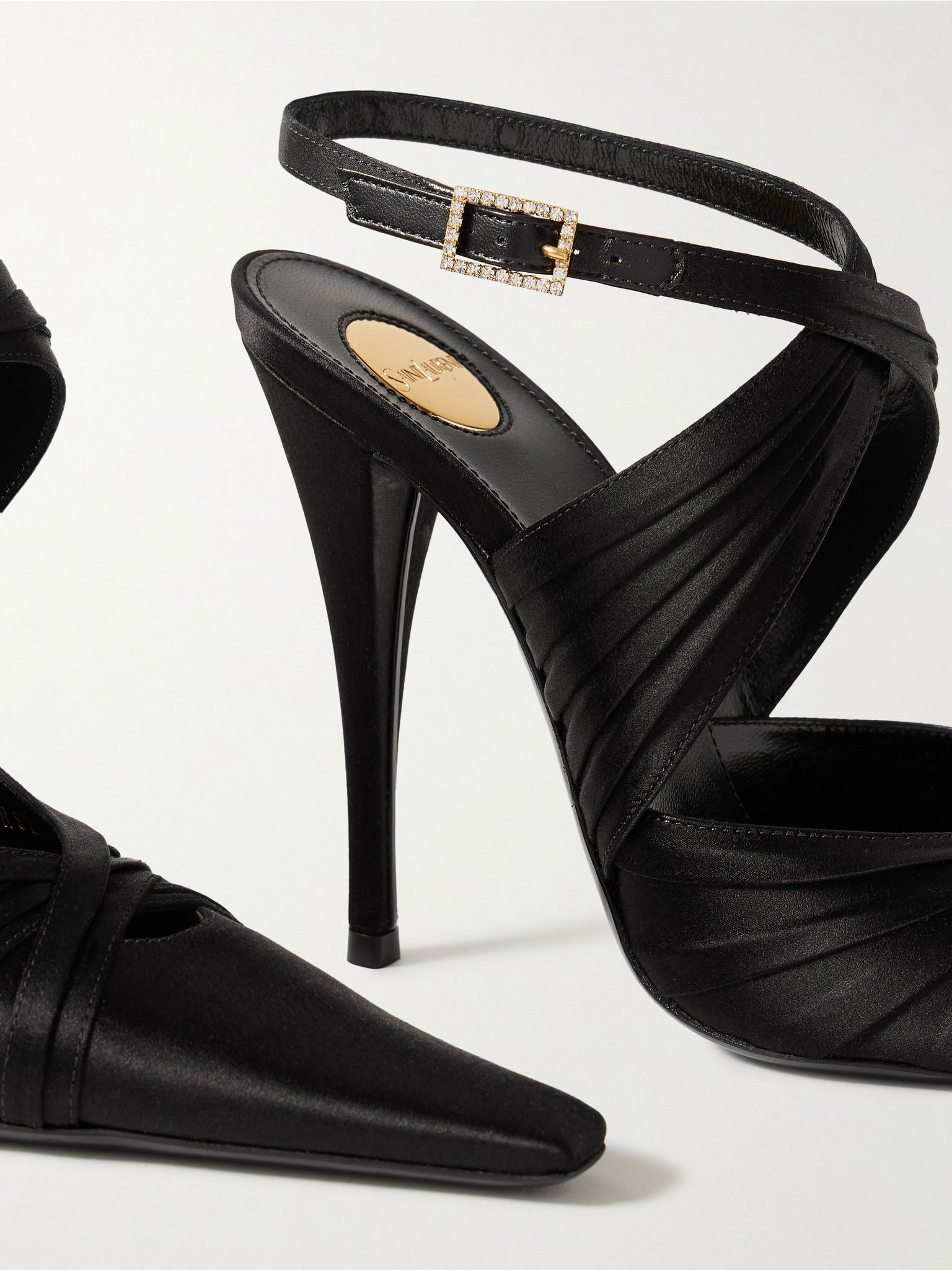 Véronique crystal-embellished pleated satin pumps Black - 4