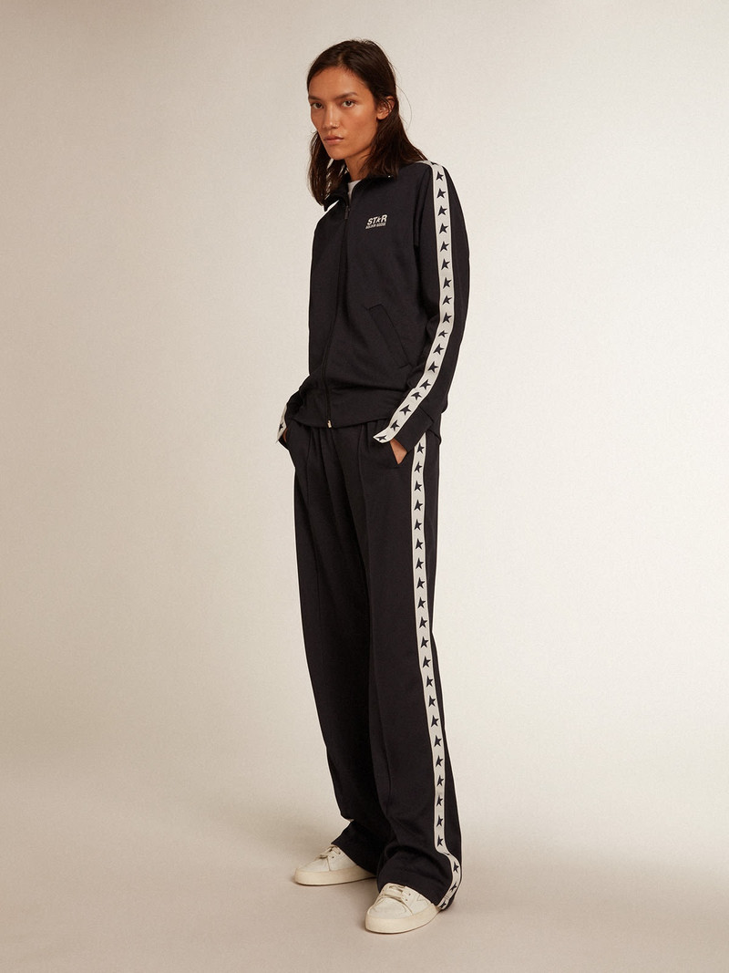Golden Goose Dark blue zipped sweatshirt with white strip and contrasting stars outlook