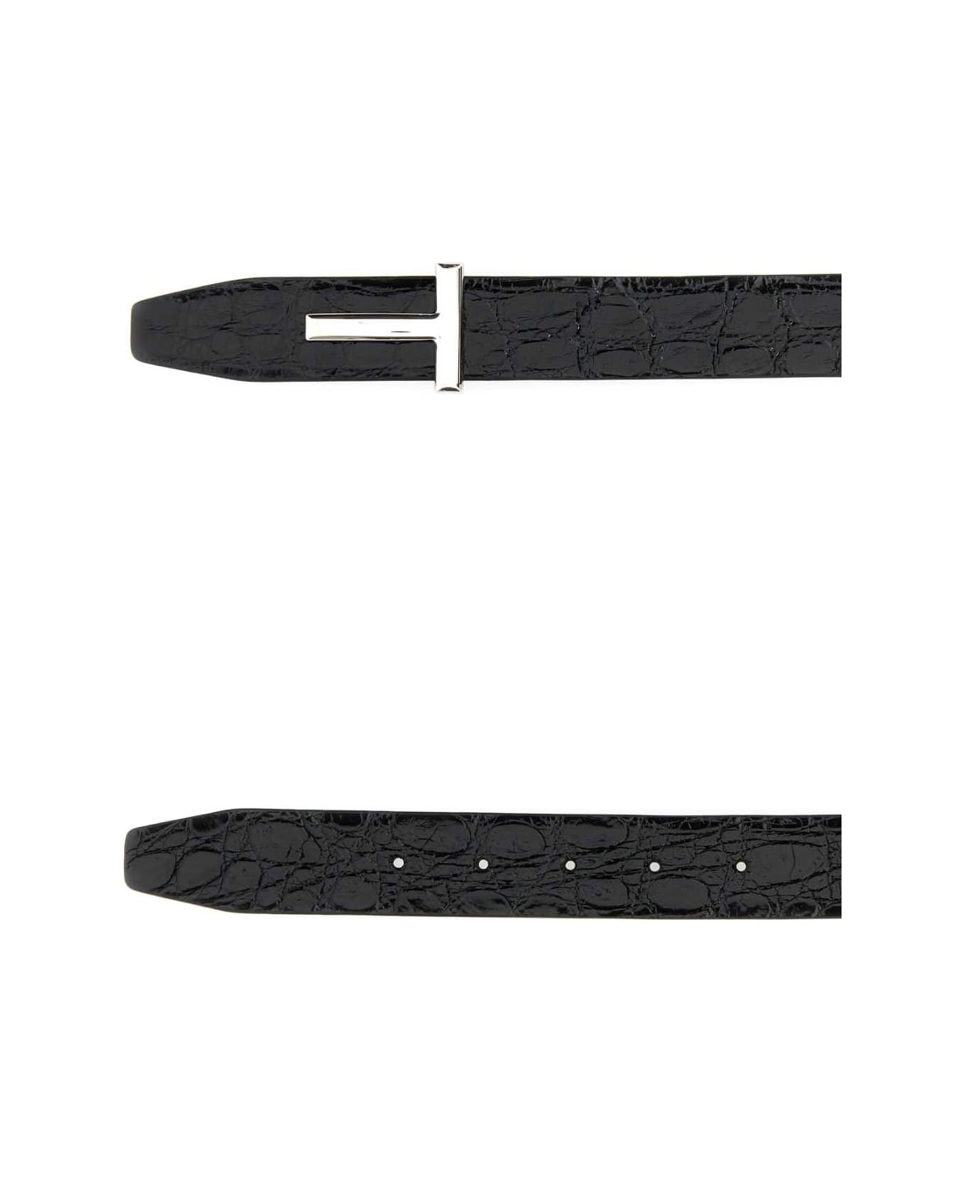 Black Leather T Belt - 2