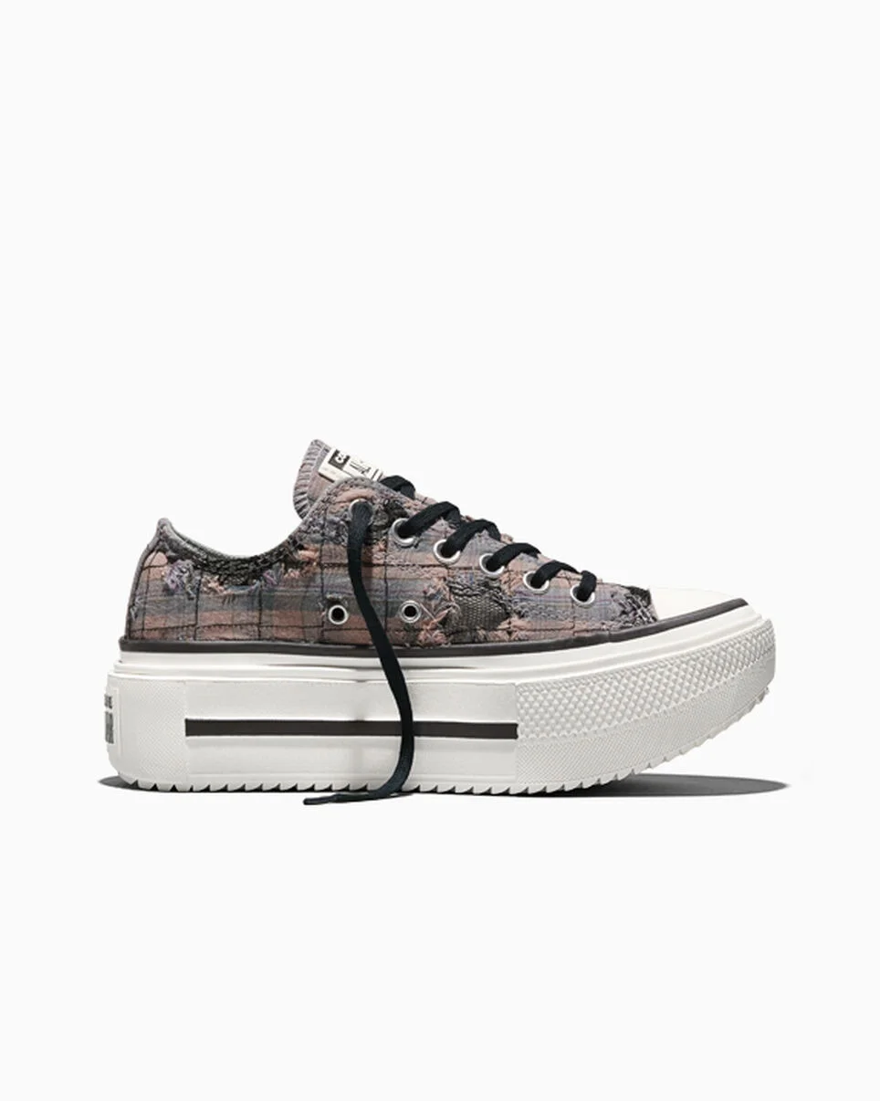 Chuck Taylor All Star Lift Double Stack Distressed Plaid and Lace - 1