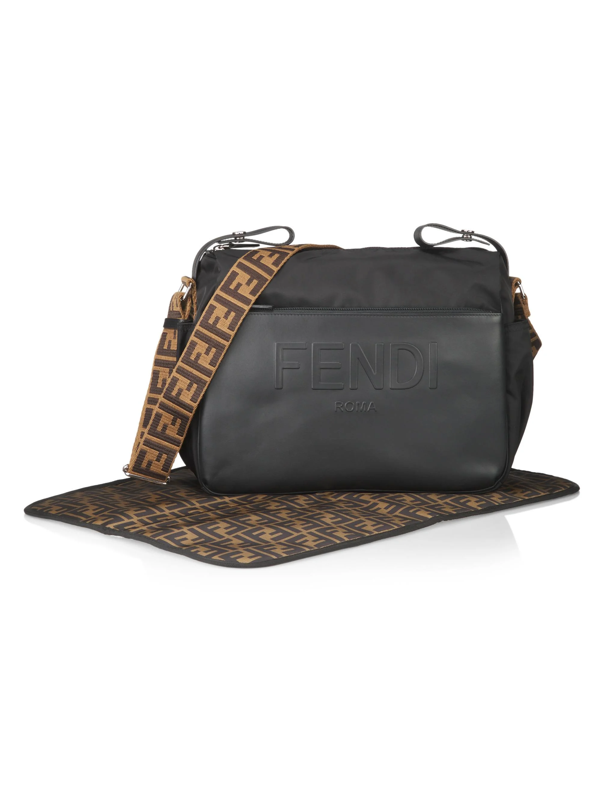 Unisex Logo Diaper Bag & Changing Mat - Black Brown - 1