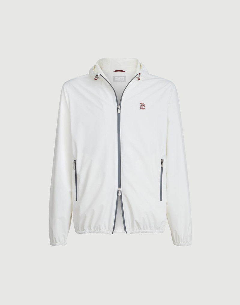 Bonded nylon hooded outerwear jacket with logo 1