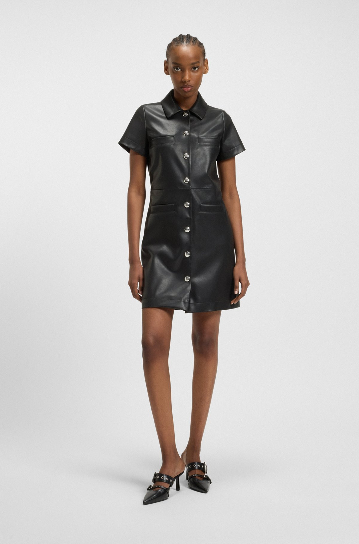 SHIRT DRESS IN FAUX LEATHER WITH PRESS-STUD BUTTONS - 3