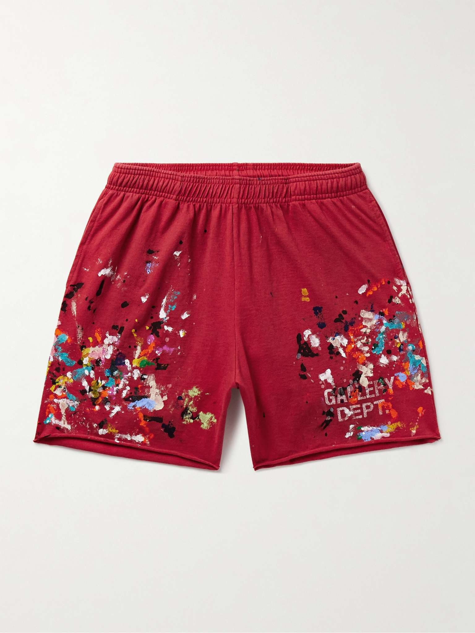 Insomnia Straight-Leg Logo-Print Paint-Splattered Cotton-Jersey Shorts - 1