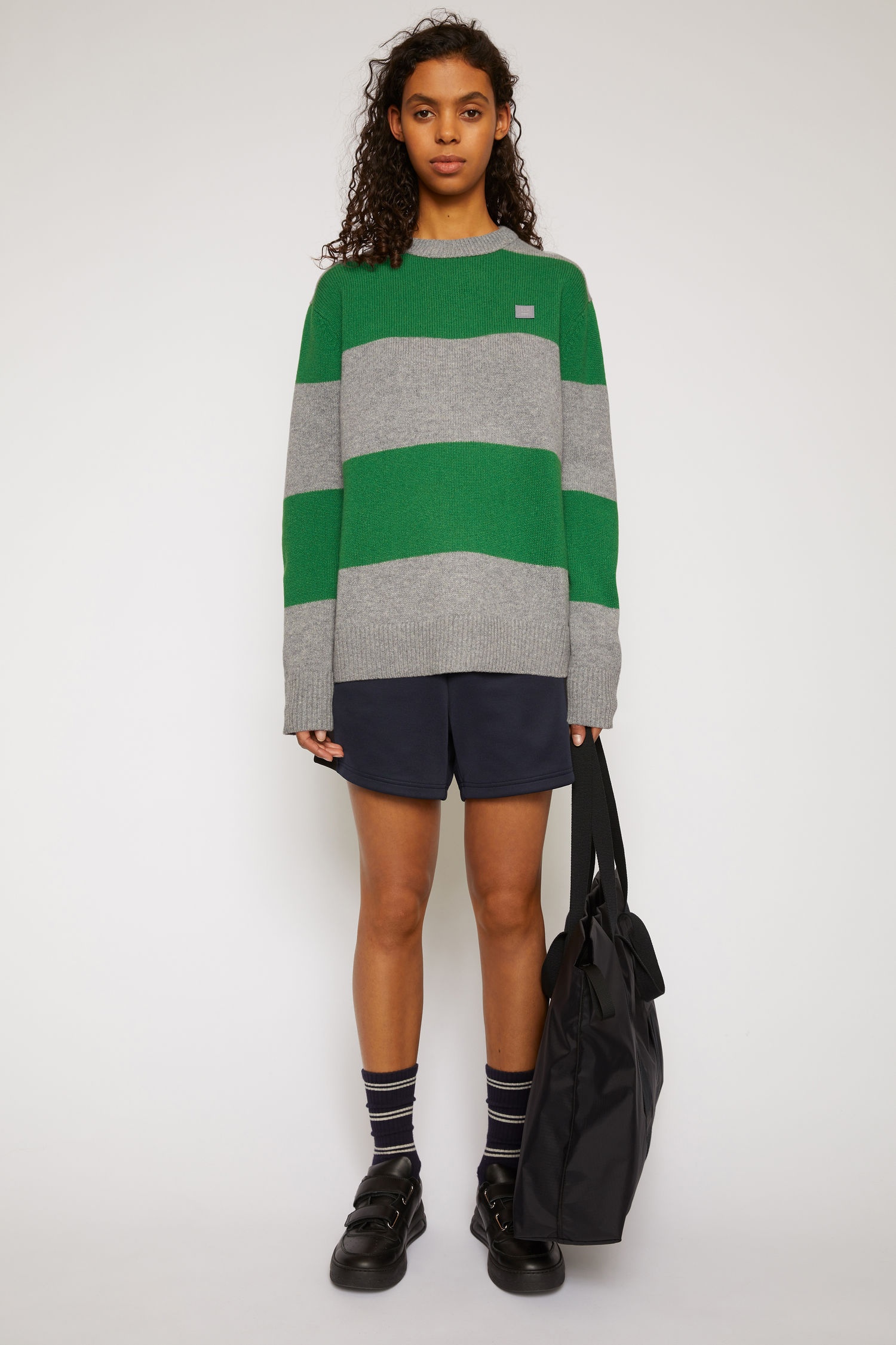 Block stripe sweater grey melange/deep green - 2