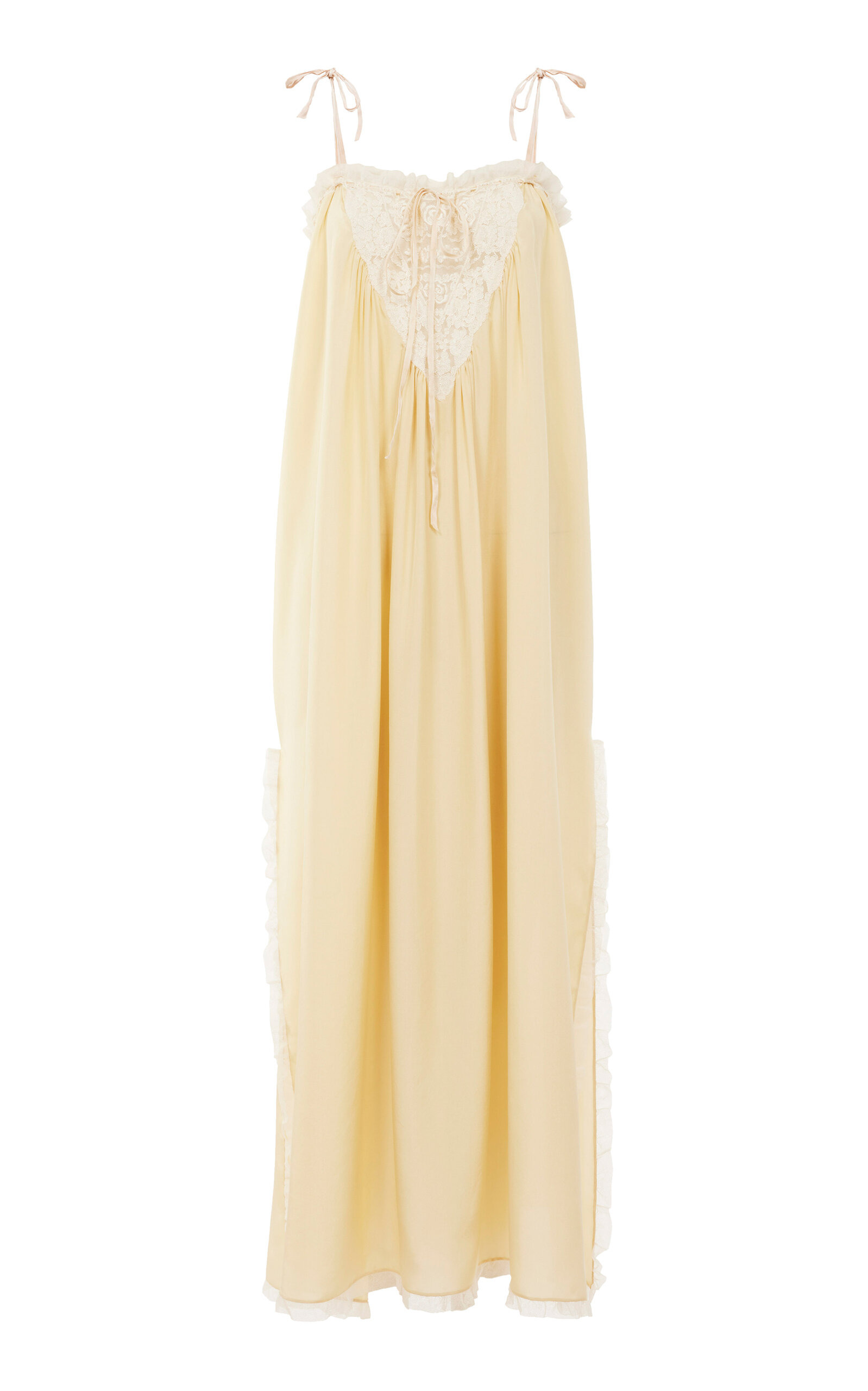 Lace-Trimmed Silk Habotai Maxi Dress yellow - 1