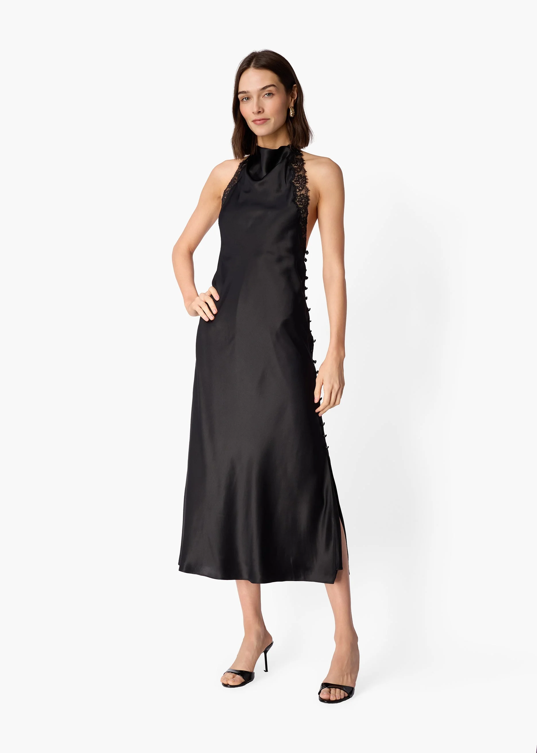 THOMASINA SILK MIDI DRESS BLACK - 1