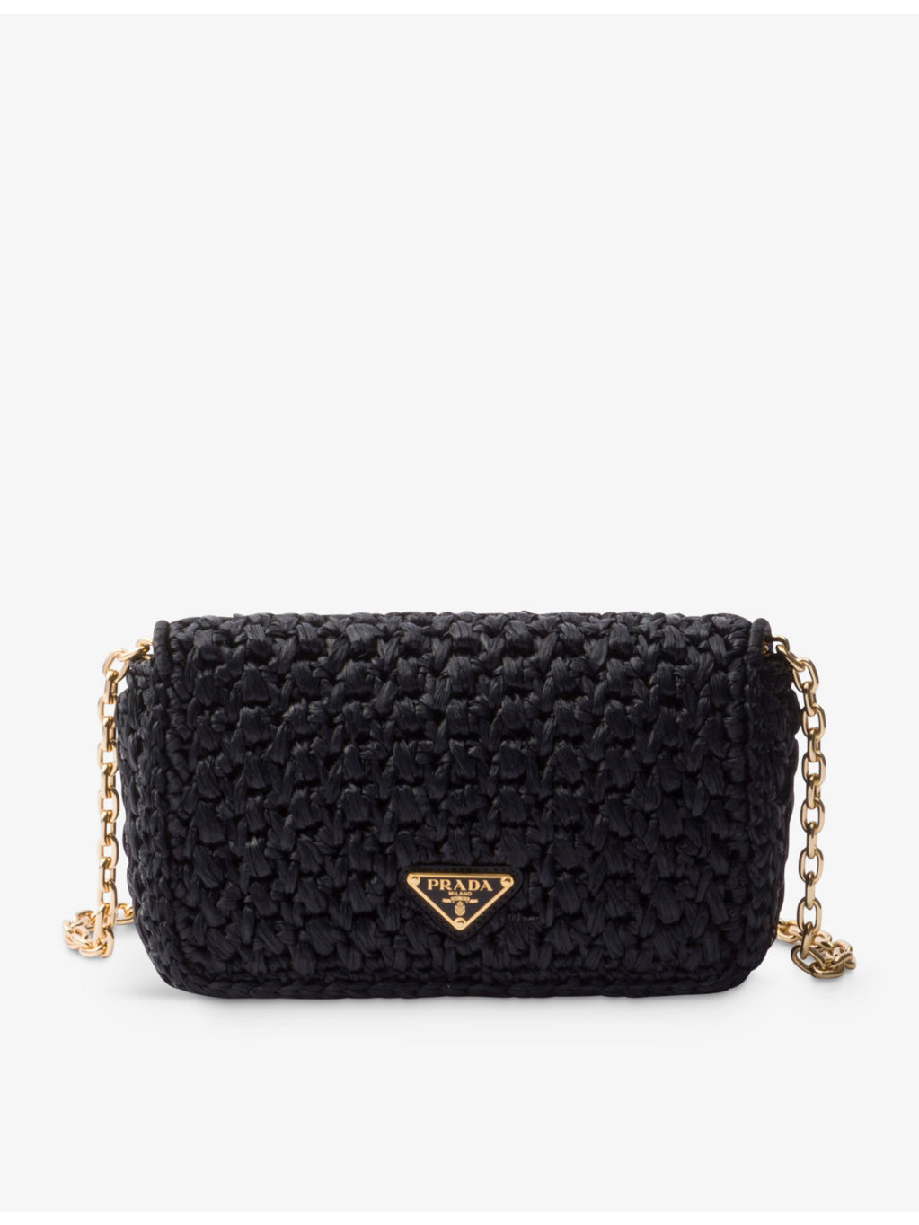 Logo-plaque raffia-effect woven shoulder bag - 1