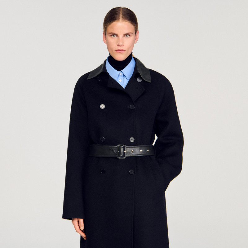 LONG WOOL AND LEATHER COAT 5