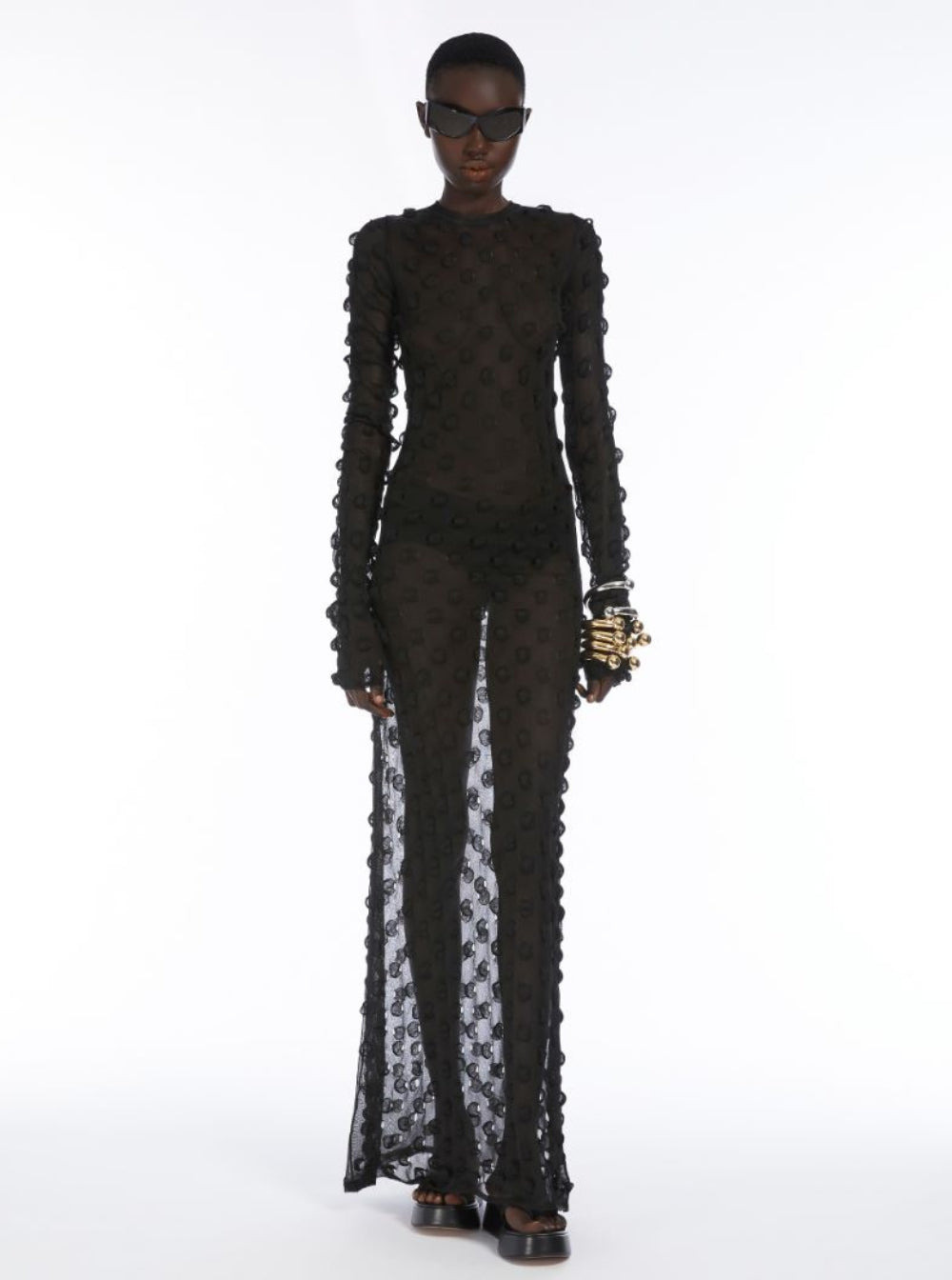 Sportmax Women Black Crewneck Dress With 3D Effect And Semi Sheer Design In Tech Fabric Woman - 4
