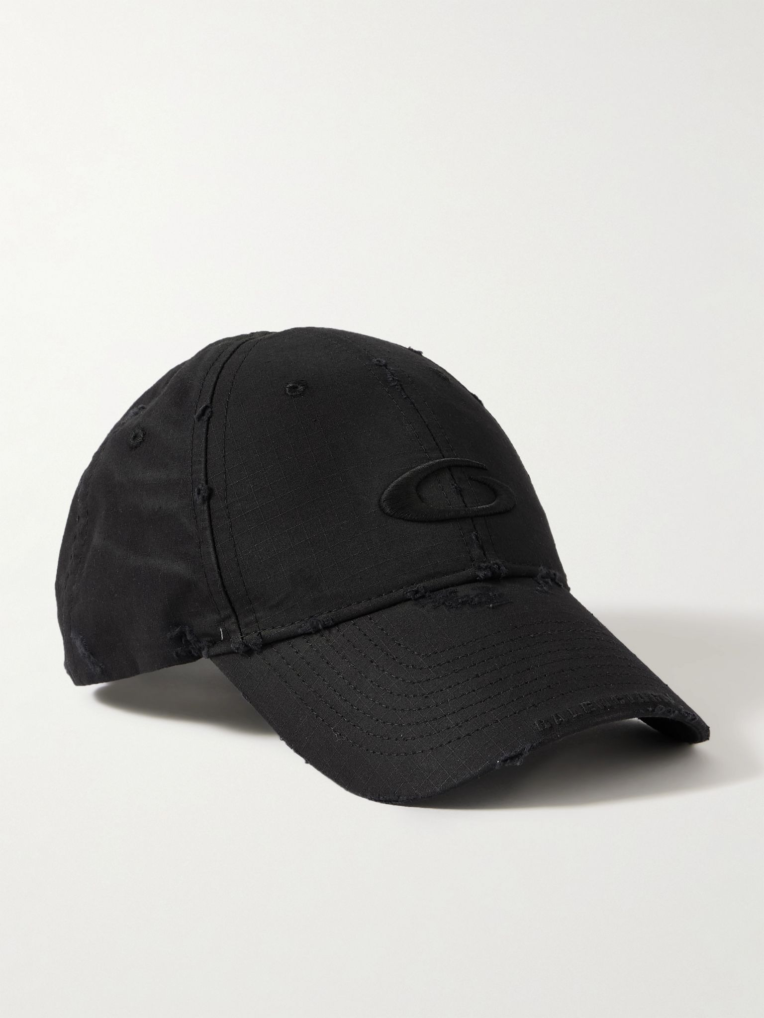 Cargo Distressed Logo-Embroidered Cotton-Ripstop Baseball Cap Black - 1