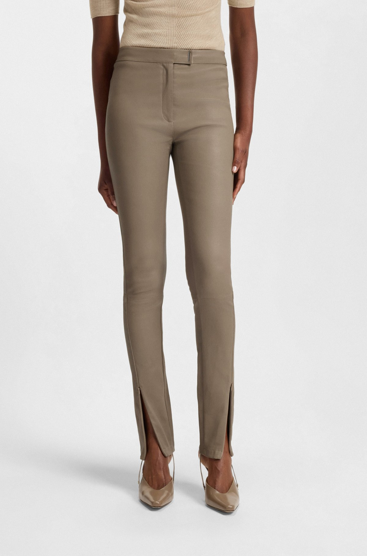 LEATHER LEGGINGS WITH LOGO-HOOK CLOSURE - 2