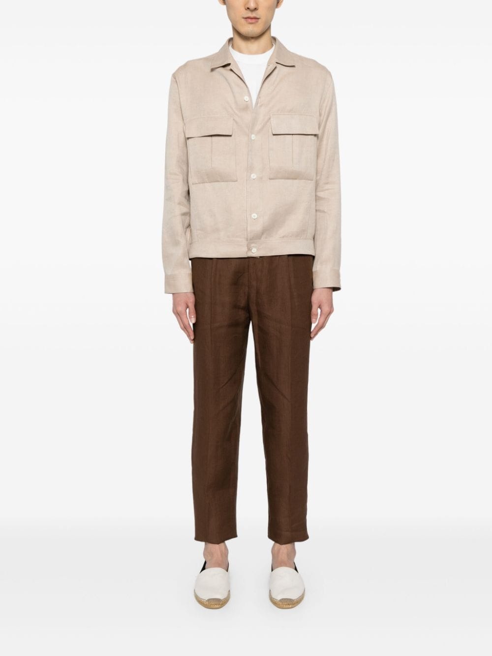 spread-collar linen jacket - 2