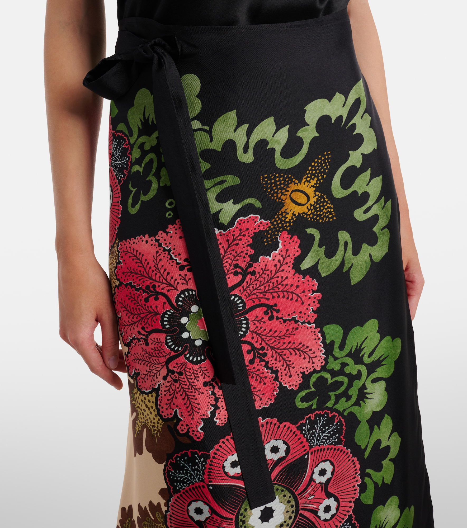 Sarong floral silk twill wrap skirt - 4