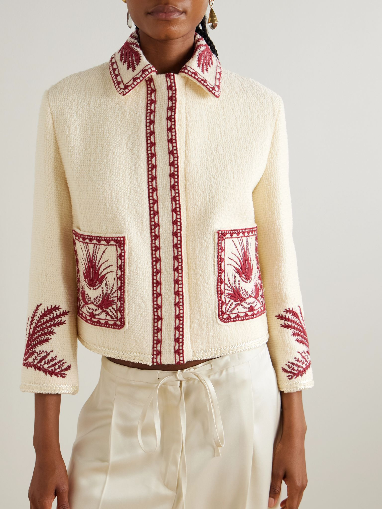 Embroidered wool-bouclé jacket Cream - 3