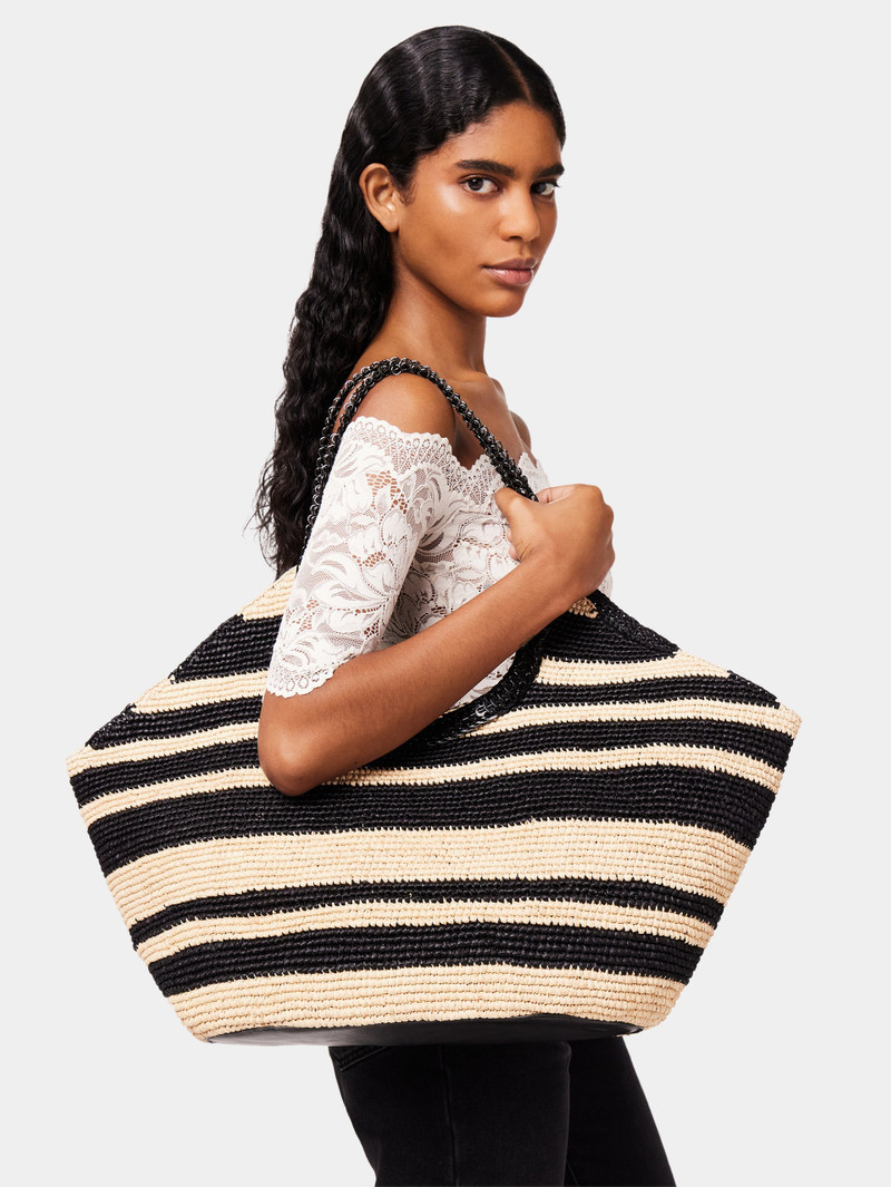 STRIPED RAFFIA TOTE BAG WITH 1969 DISCS DETAILS 4