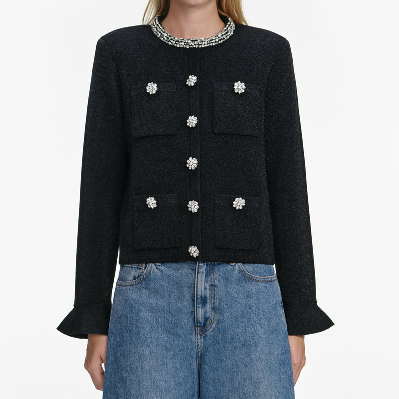 Black Crystal Button Cardigan 4