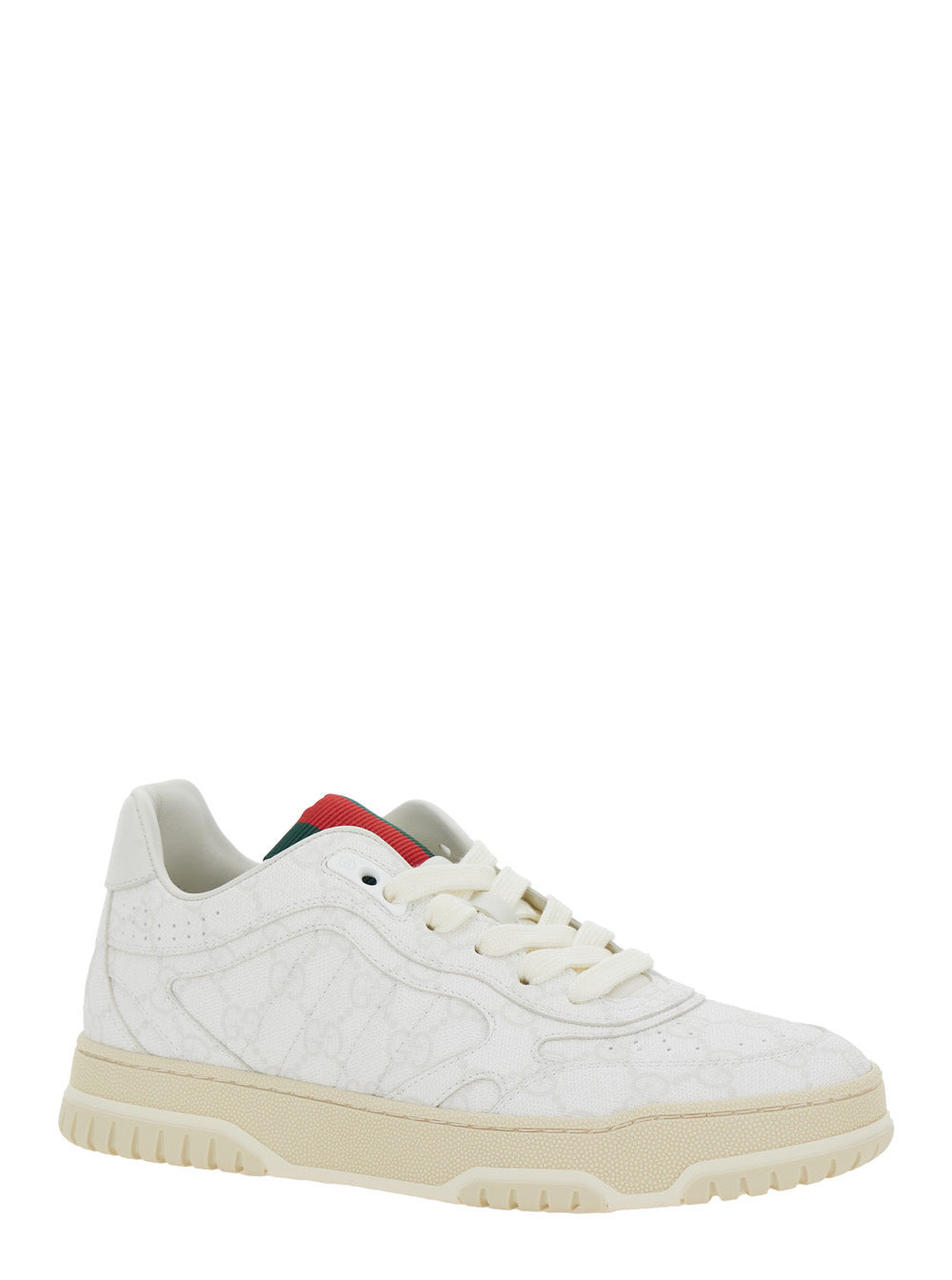 Gucci Women 'Re-Web' White Low Top Sneakers With All-Over Gg Motif In Leather Woman - 2
