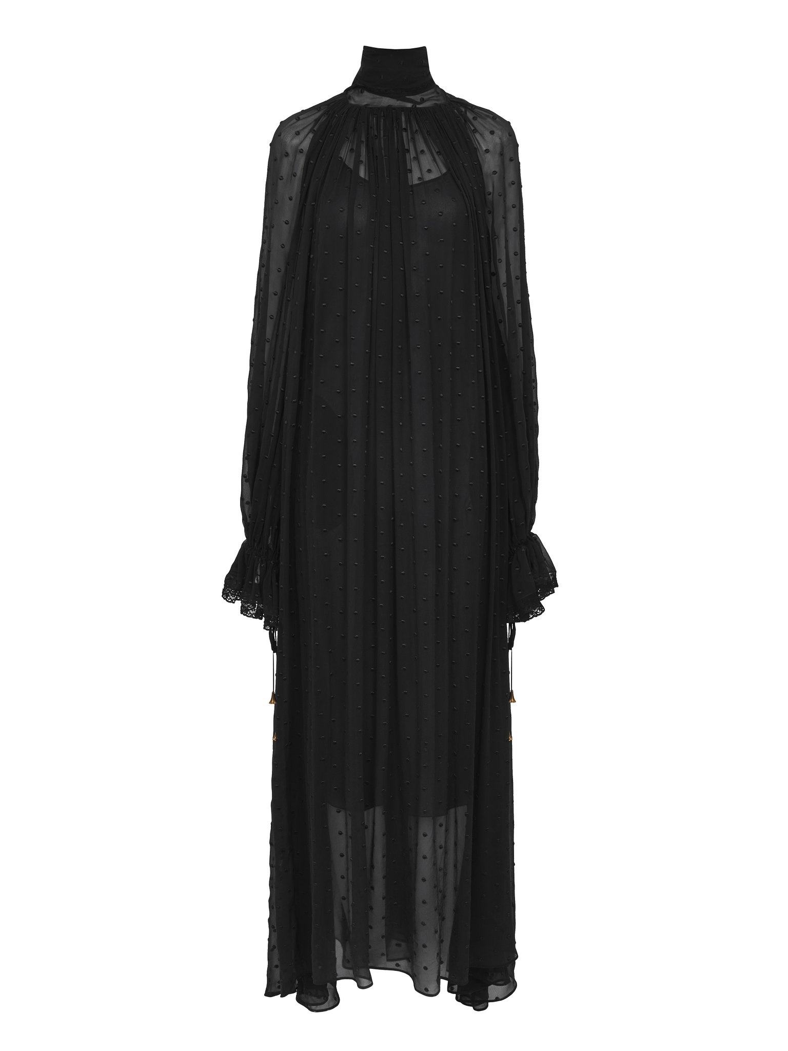 GATHERED LONG DRESS IN SILK GEORGETTE PLUMETIS - 1