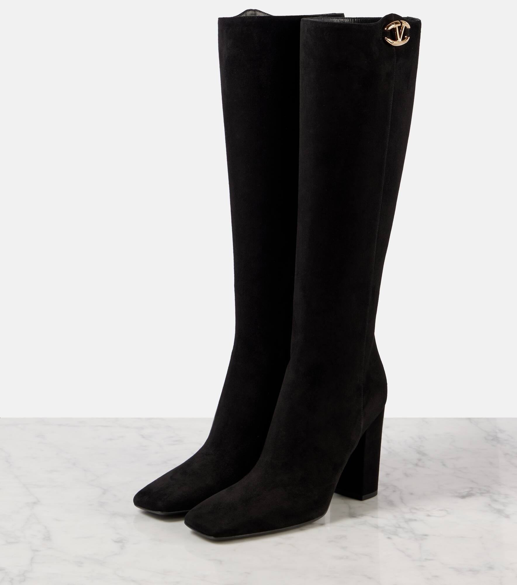VLogo suede knee-high boots - 5
