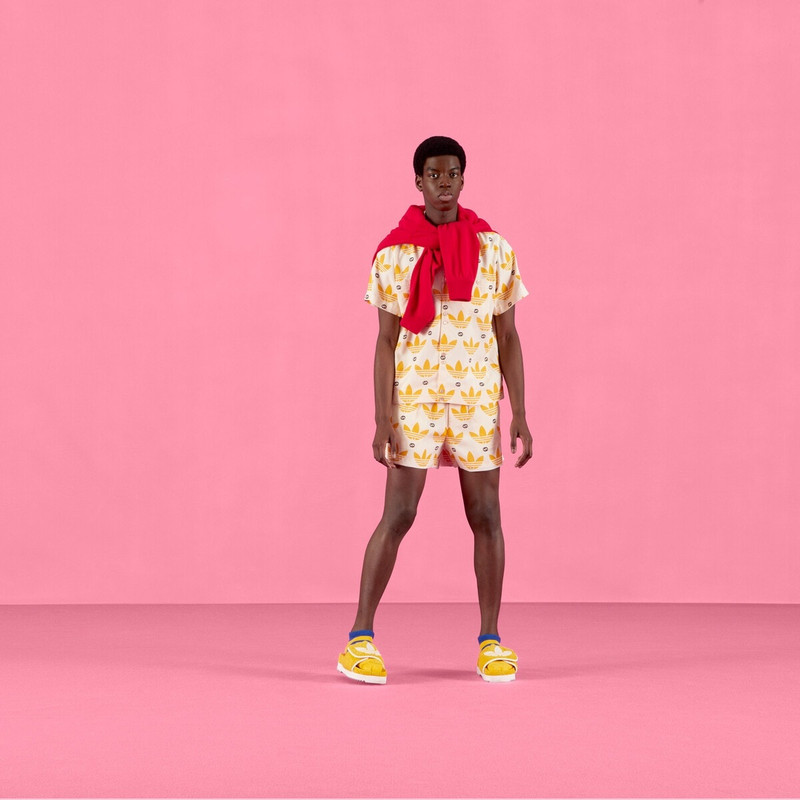 GUCCI adidas x Gucci Trefoil print bowling shirt outlook