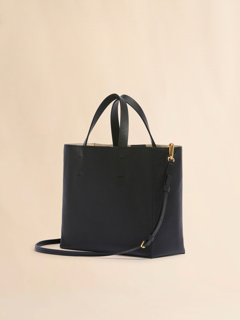 BLACK LEATHER MUSEO SOFT TOTE BAG WITH MARNI SYMBOL EMBROIDERY - 3
