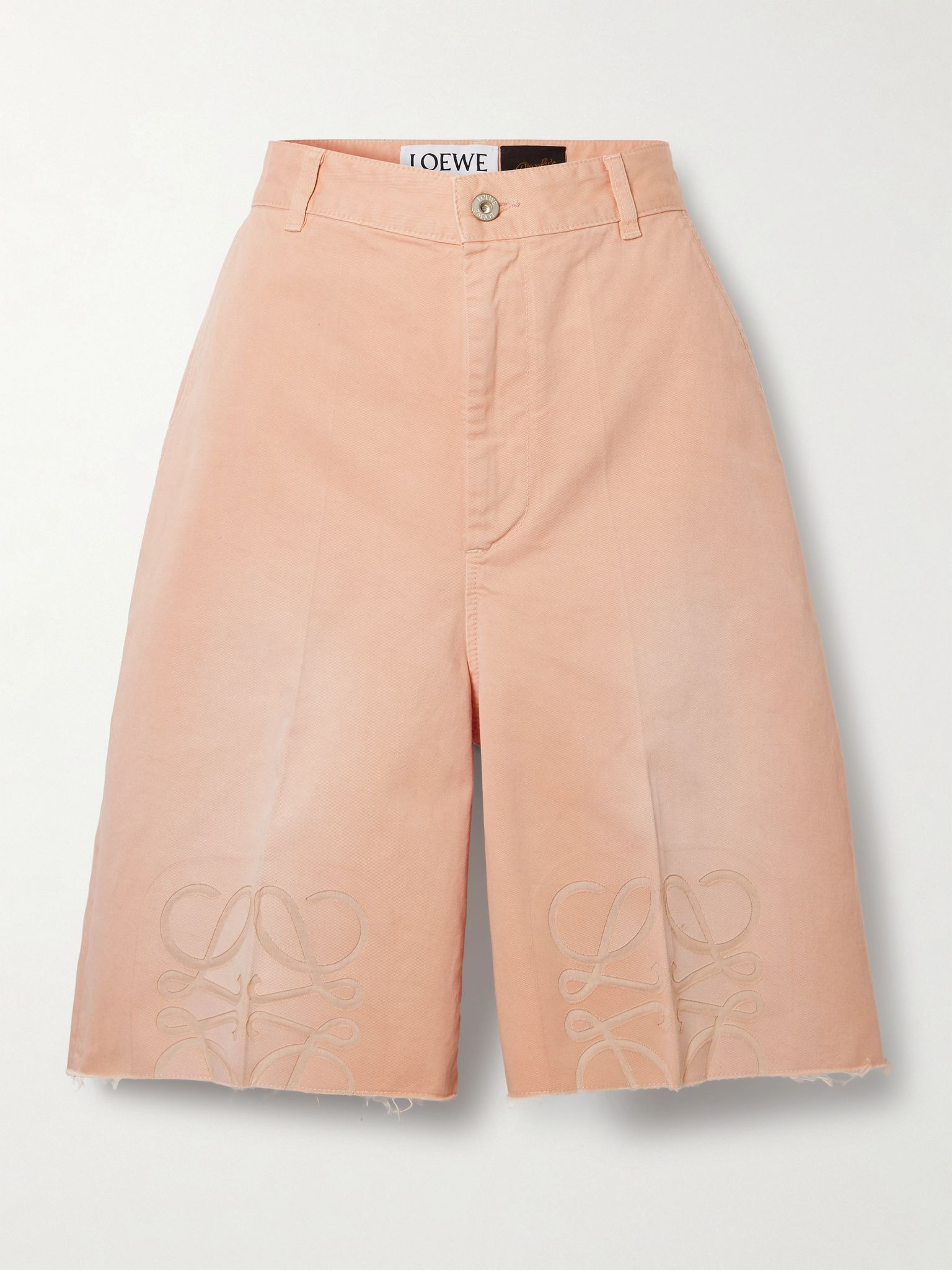 + Paula's Ibiza Anagram cutout frayed pleated cotton-twill shorts Pastel pink - 1