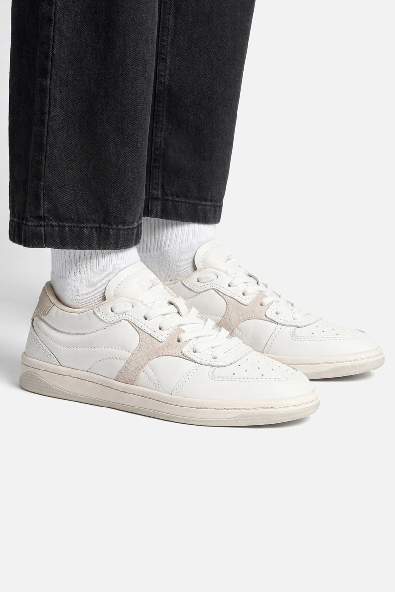 Larroudé George Sneaker In White Leather and Mushroom Grey Suede outlook