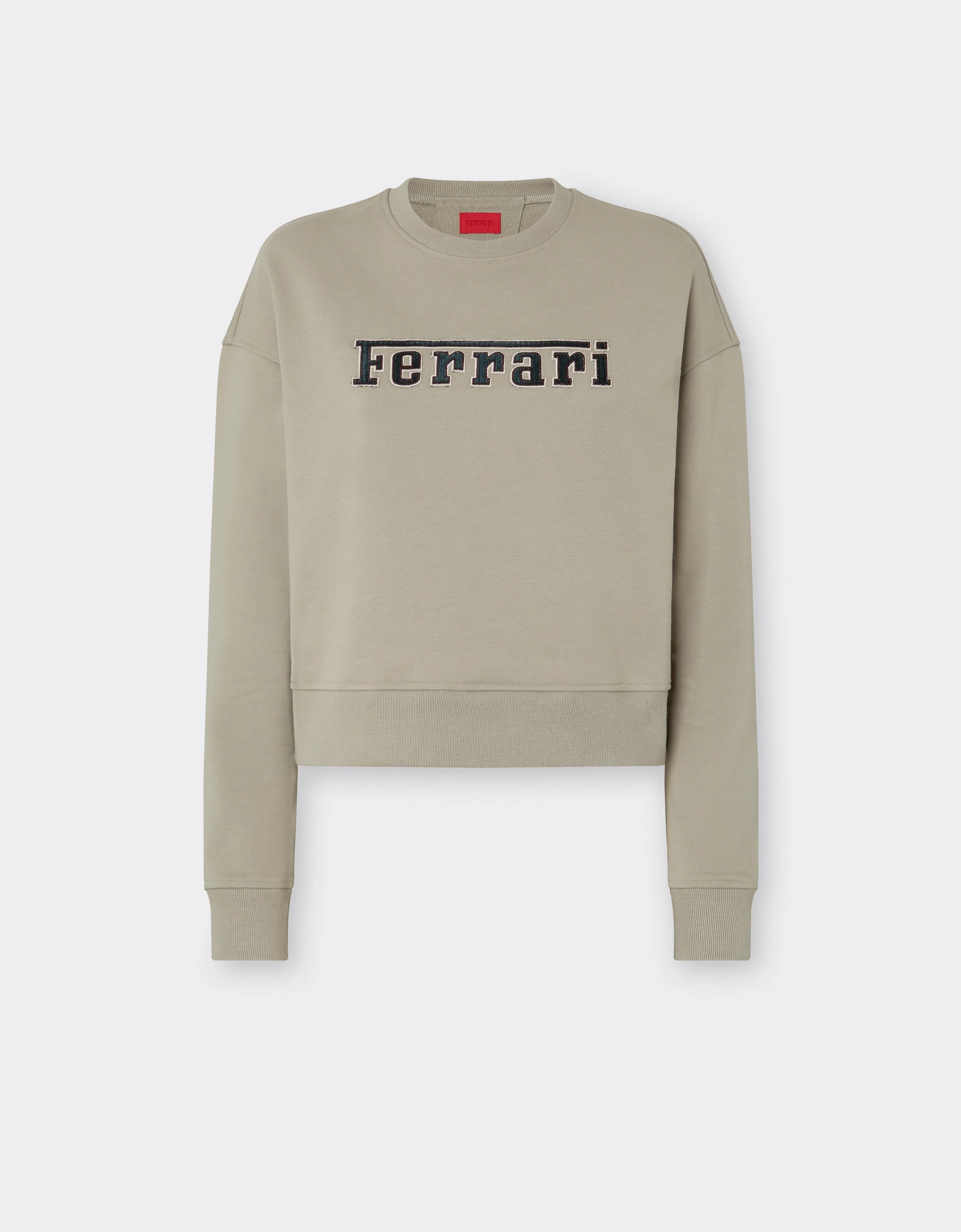 Cotton Crew-Neck Sweatshirt with Ferrari Logo - 1