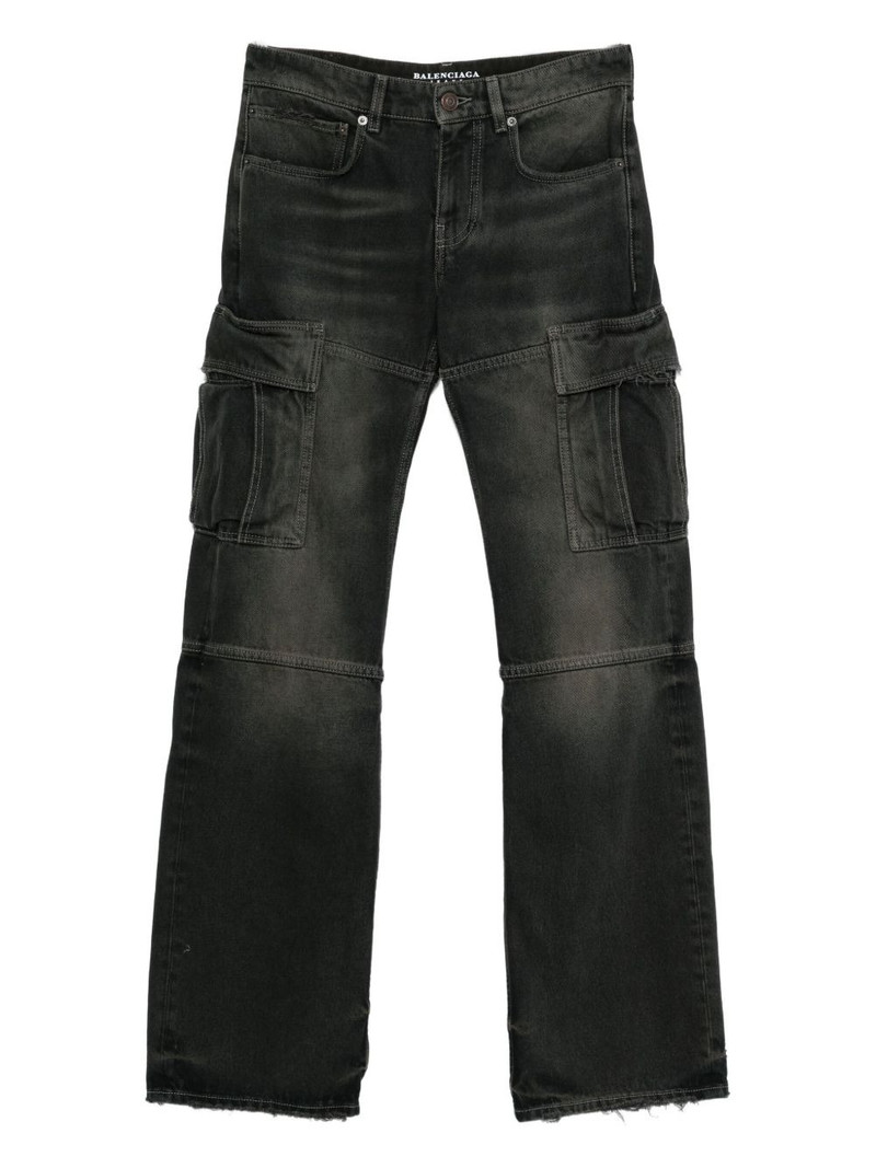 whiskering-effect cargo jeans 1