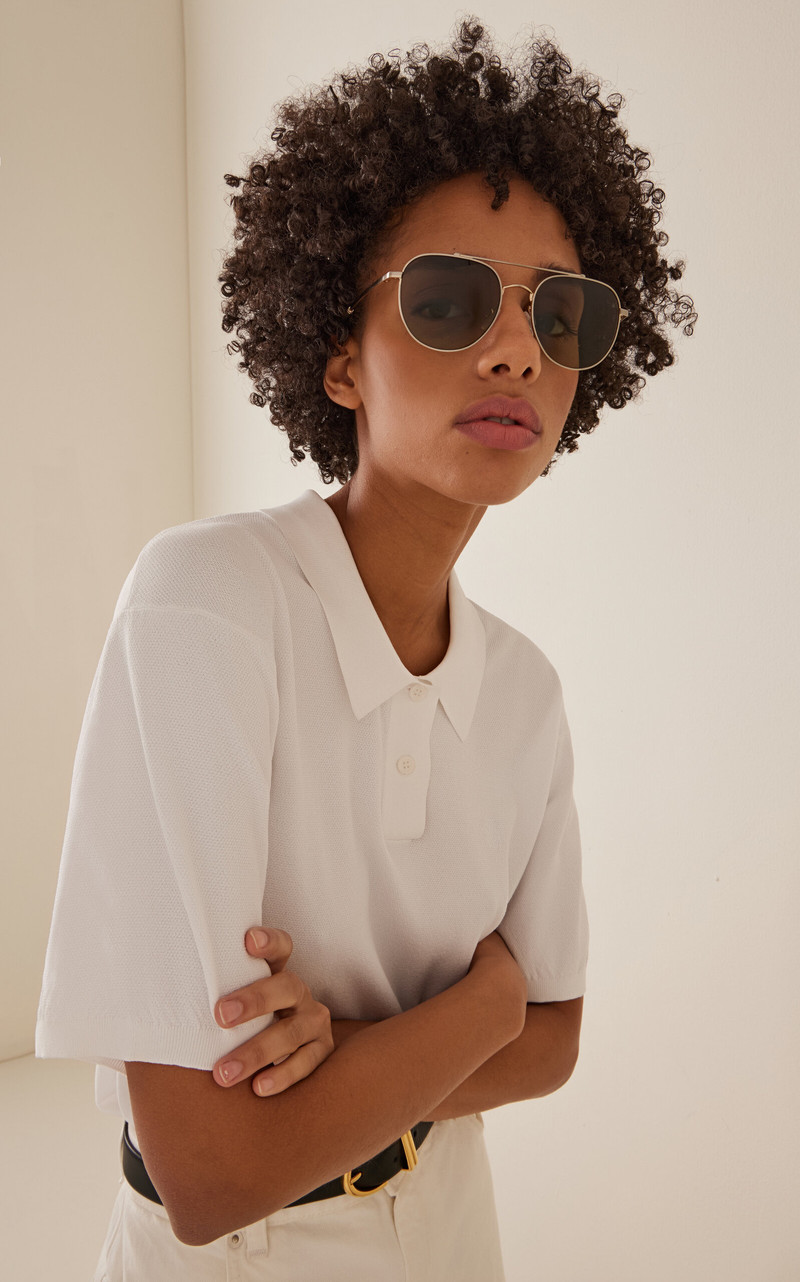 Oliver Peoples x Roger Federer R-10 Aviator-Frame Metal Sunglasses grey outlook