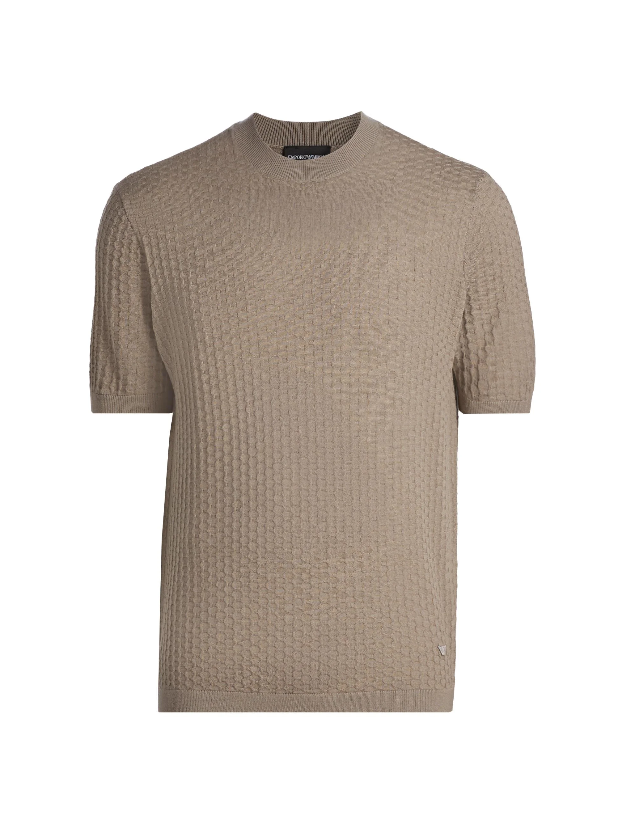 Men's Tonal Honeycomb Wool Crewneck Sweater - Tan - 1