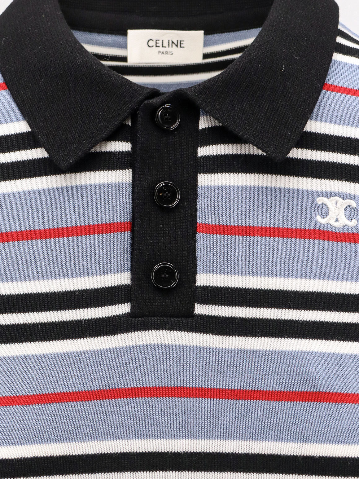 Celine Cotton Knit Polo Shirt With Striped Motif - 3