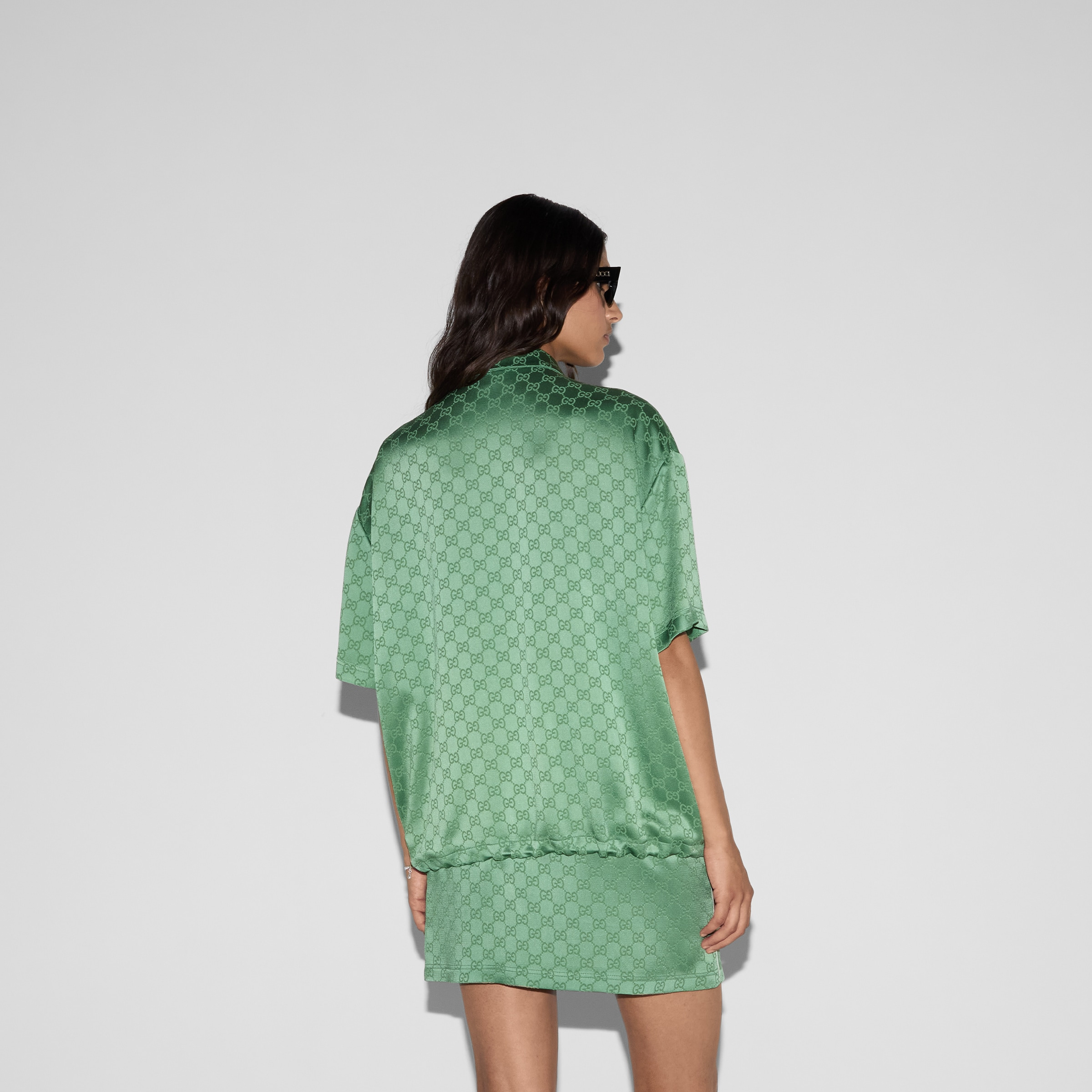 Relaxed fit GG satin zip shirt - 4