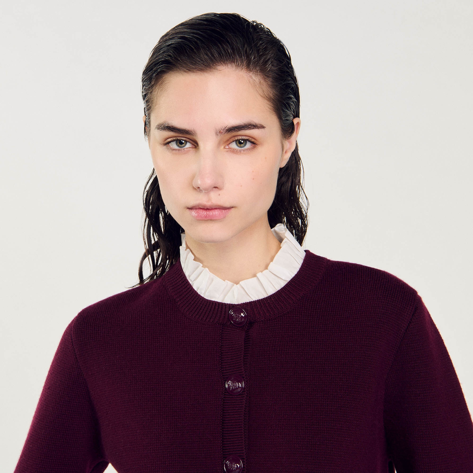 KNIT CARDIGAN WITH RUFFLED COLLAR - 3
