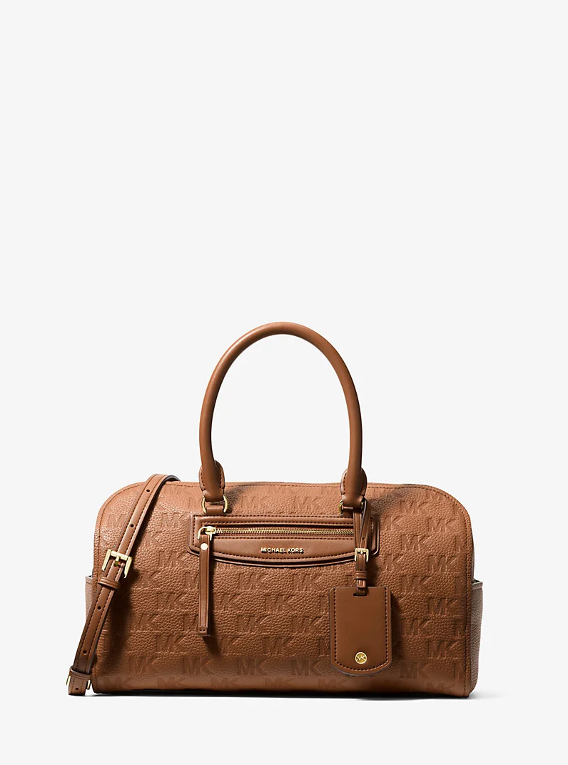 Jet Set Travel Medium Logo Embossed Leather Duffel Crossbody Bag - 1