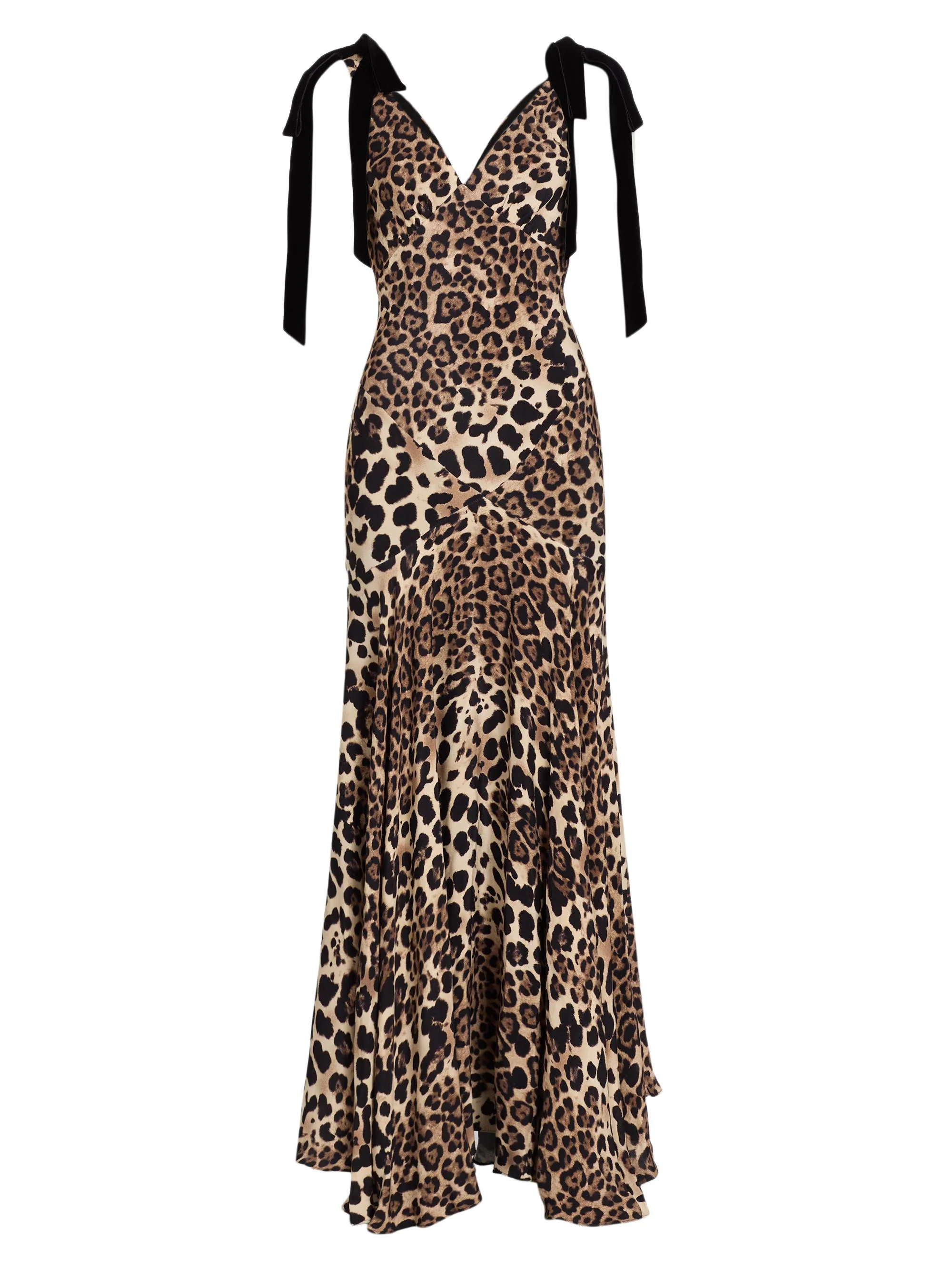Women's Leopard Print Silk Bow-Strap Gown - Brown - 1