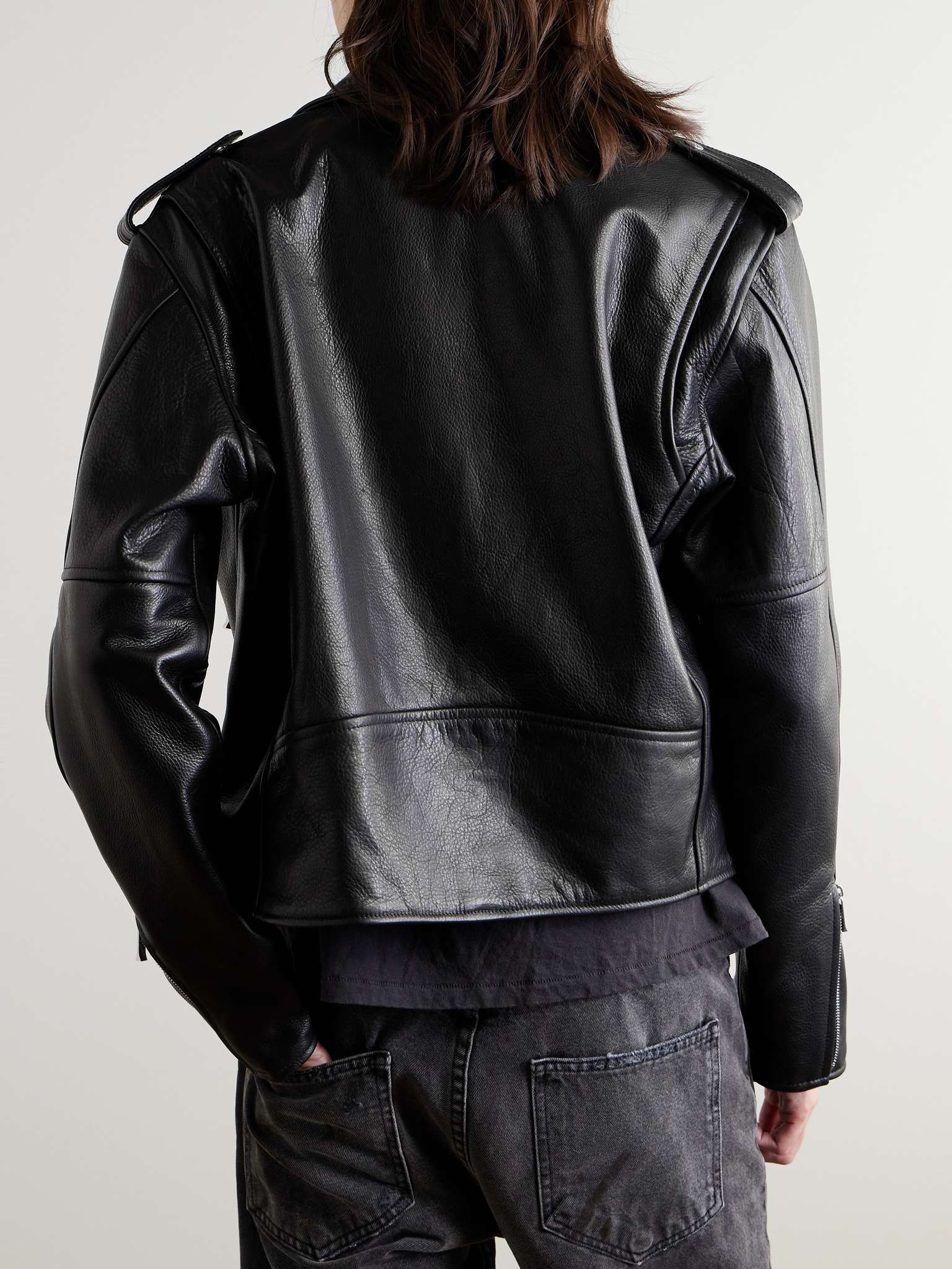 Belted Full-Grain Leather Biker Jacket - 4