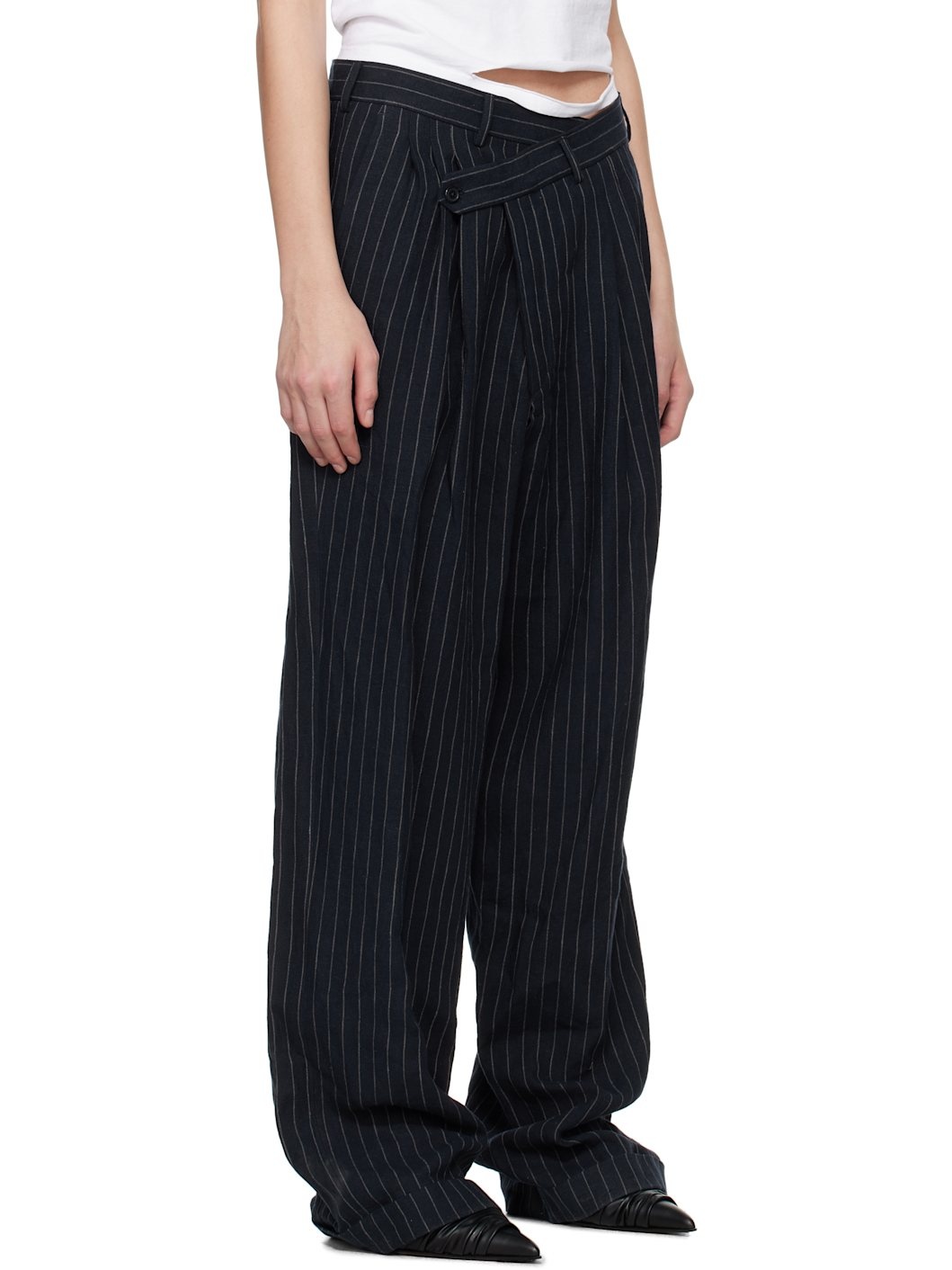 Navy Triple Pleat Crossover Trousers - 2
