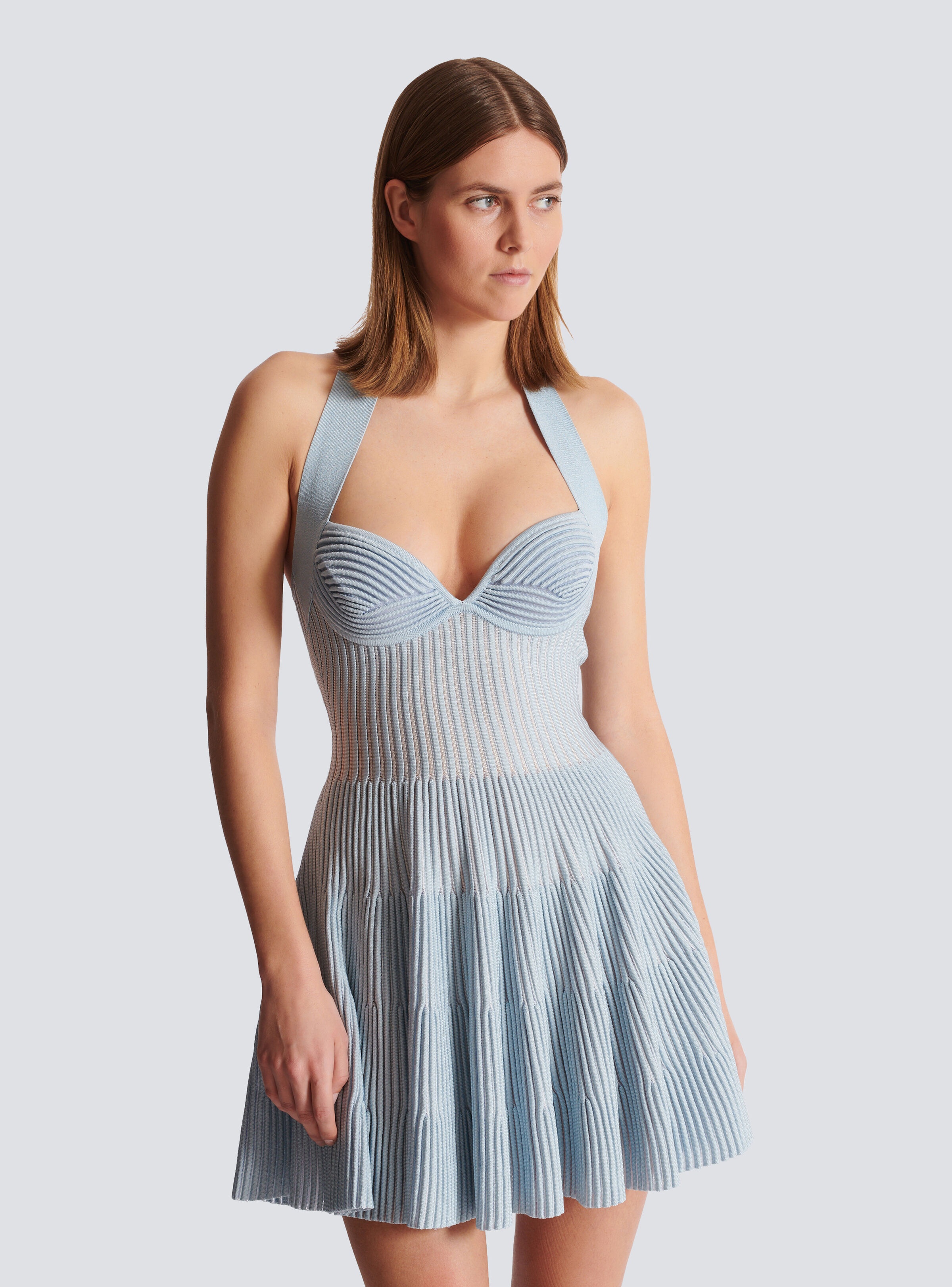 Textured knit halterneck A-line dress - 7