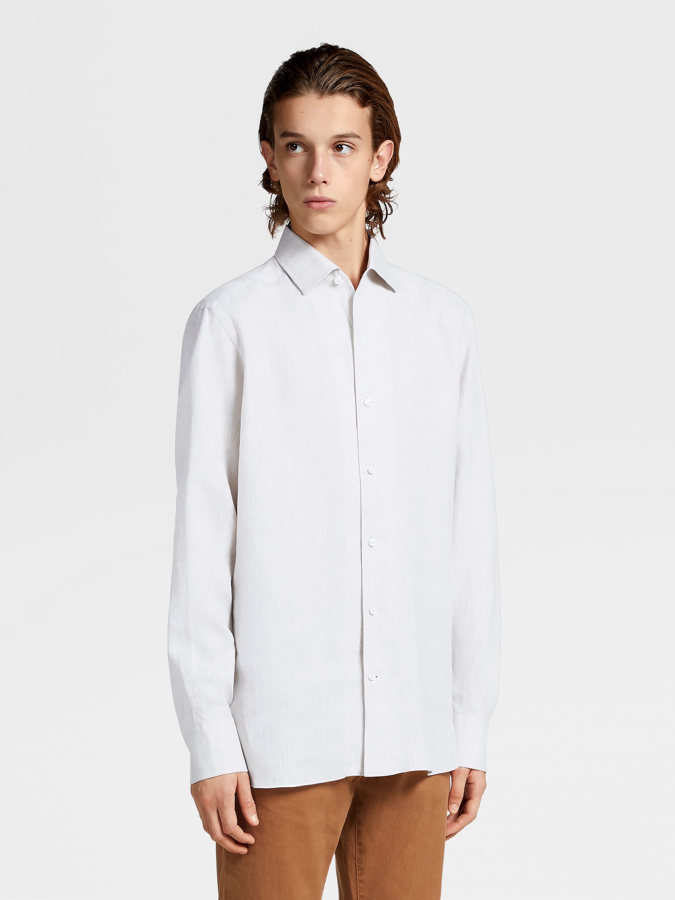 WHITE PURE LINEN LONG-SLEEVE SHIRT - 2