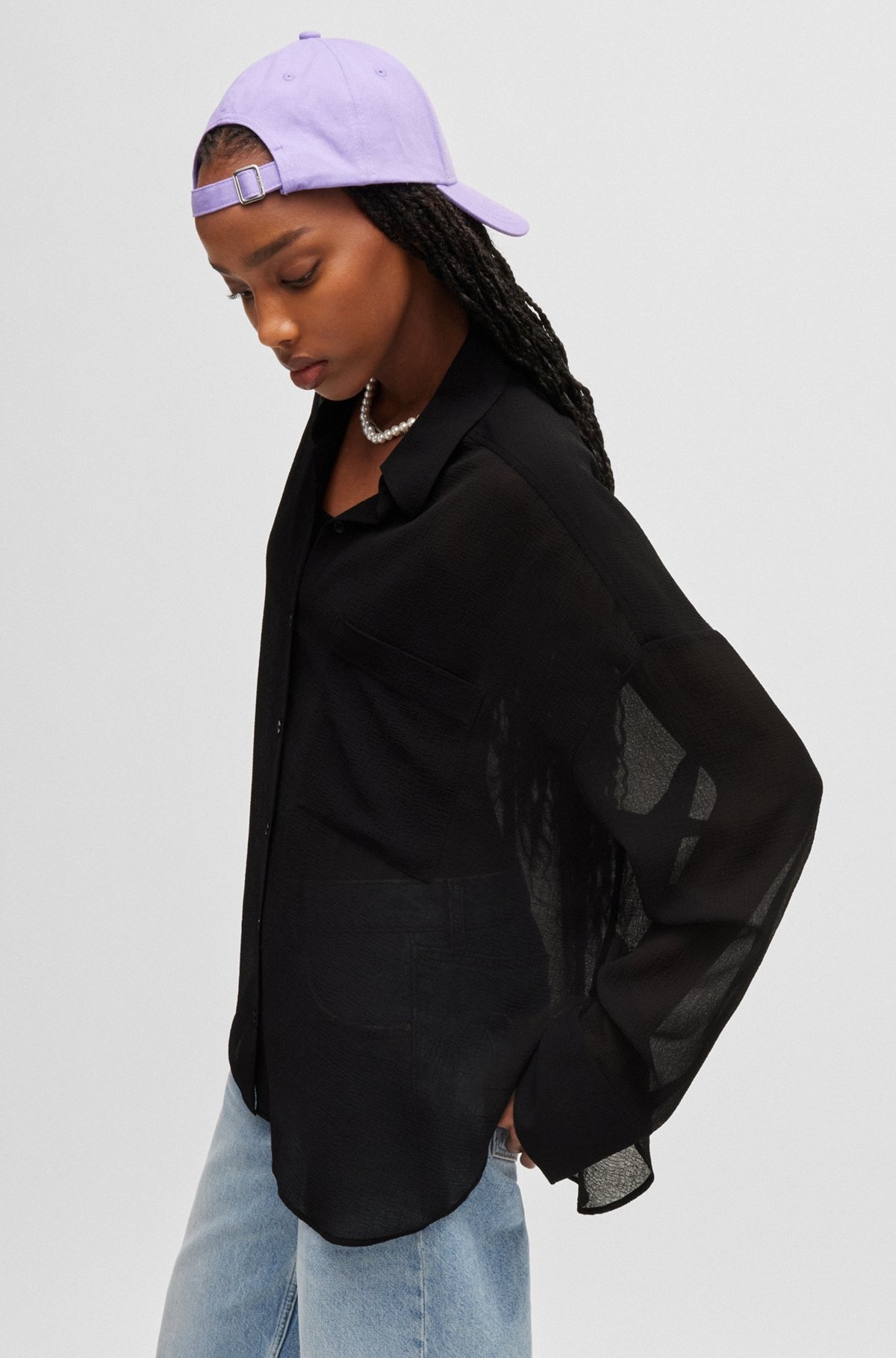 OVERSIZE-FIT BLOUSE IN SHEER SEERSUCKER WITH POINT COLLAR - 4