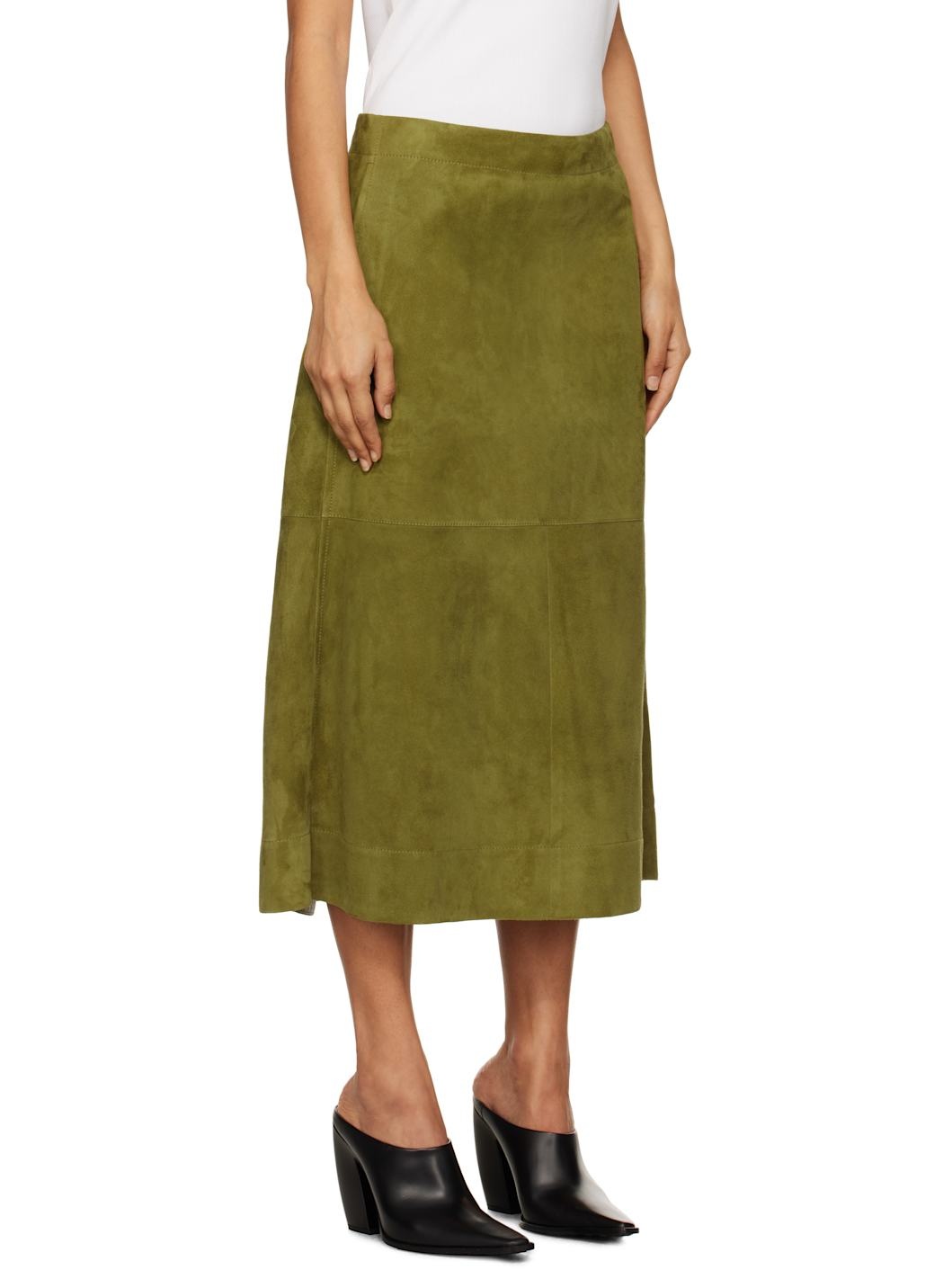 Green Full Grain Suede Midi Skirt - 2