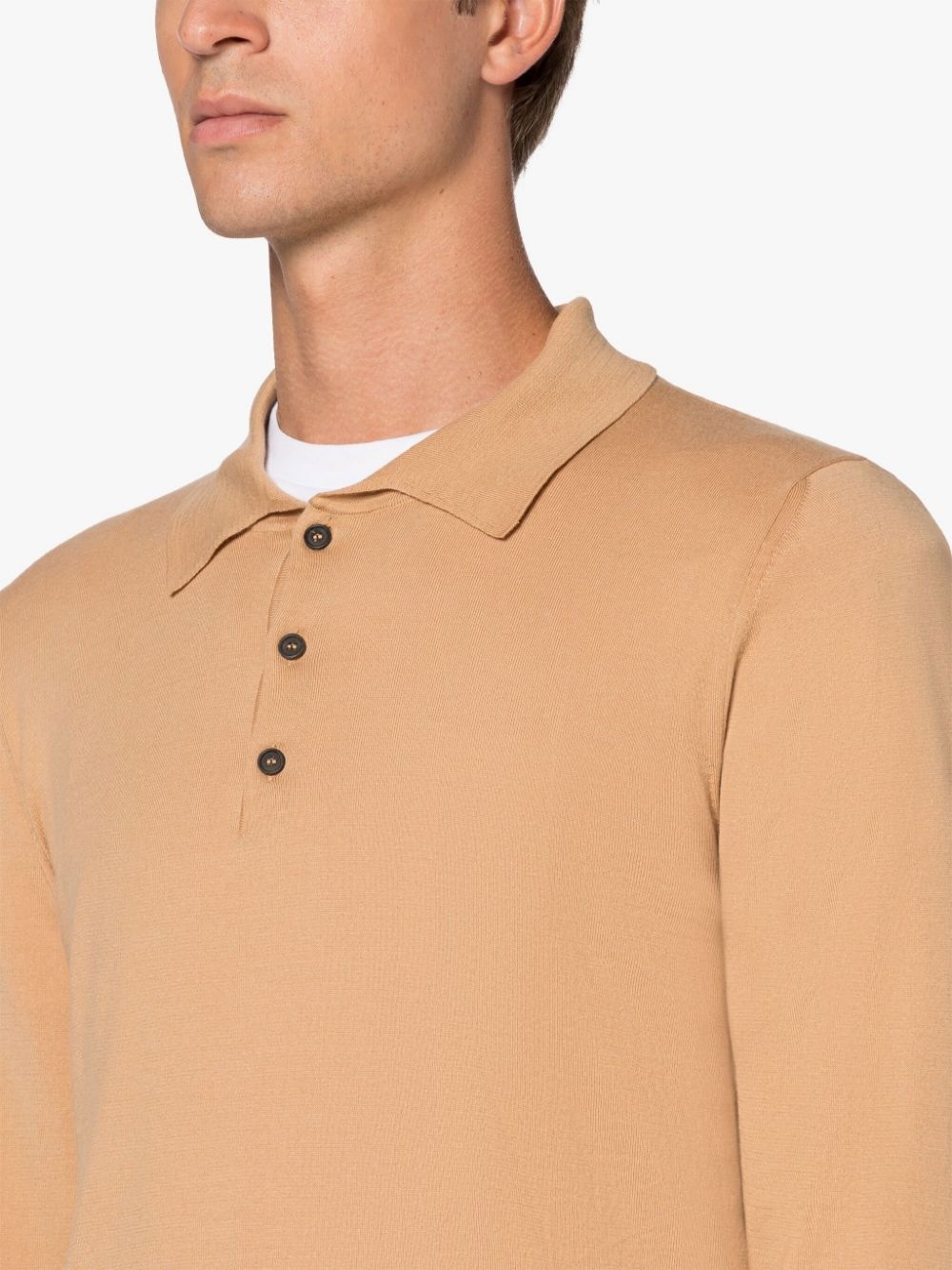 BEIGE COTTON LONG SLEEVE POLO SHIRT - 5