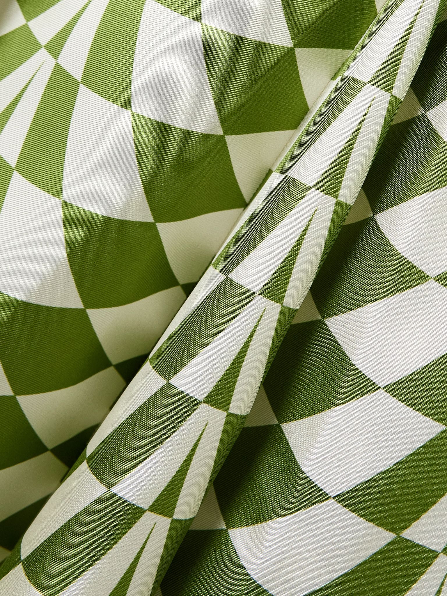 Belted pussy-bow printed silk-twill midi shirt dress Green - 4