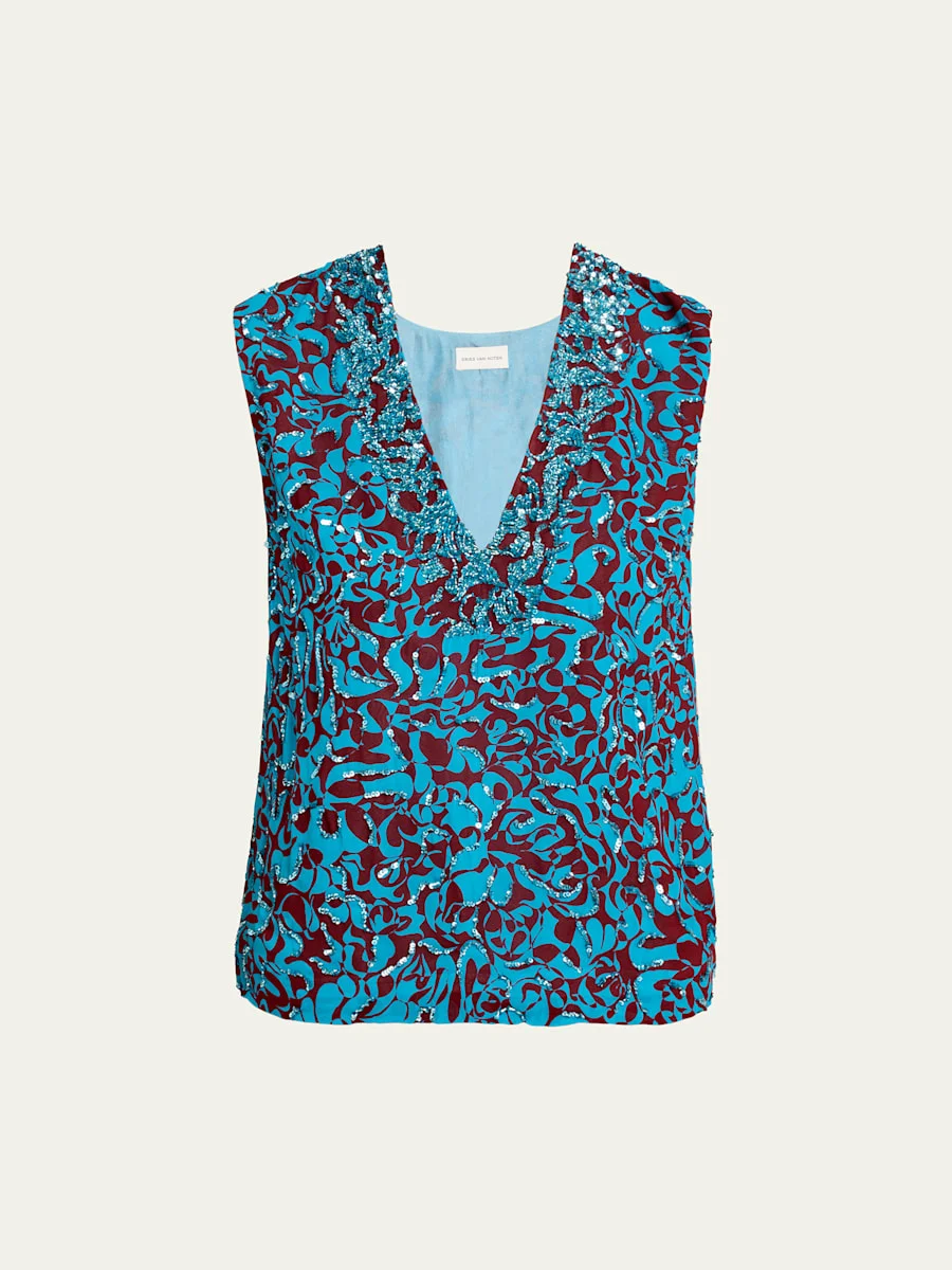 V-Neck Sequined Top - 1