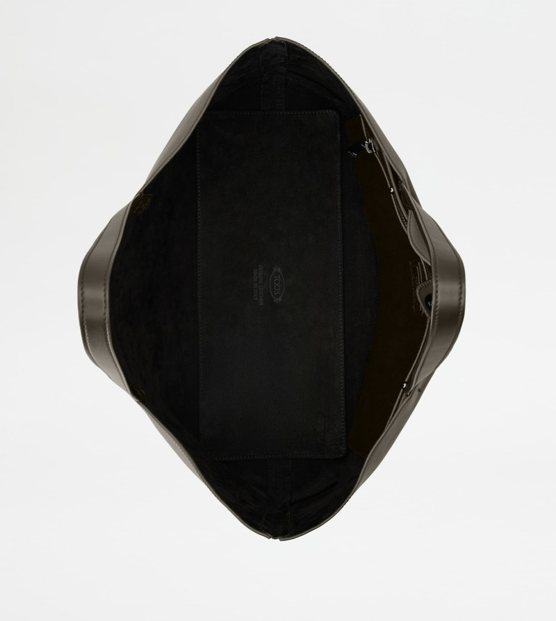 T TIMELESS SHOPPING BAG IN LEATHER MEDIUM - BROWN, BLACK 3